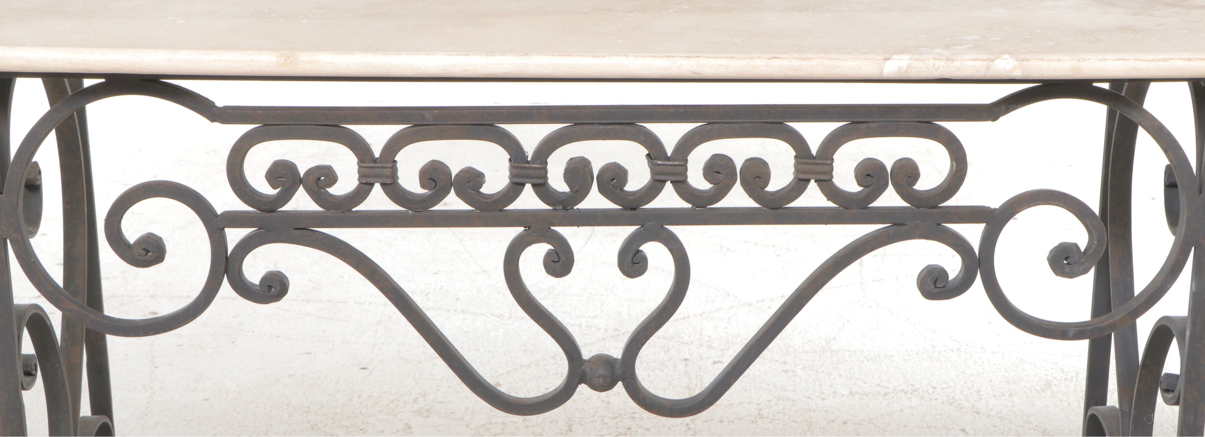 Art Nouveau Style Scrolled Metal Stone Top Console Table