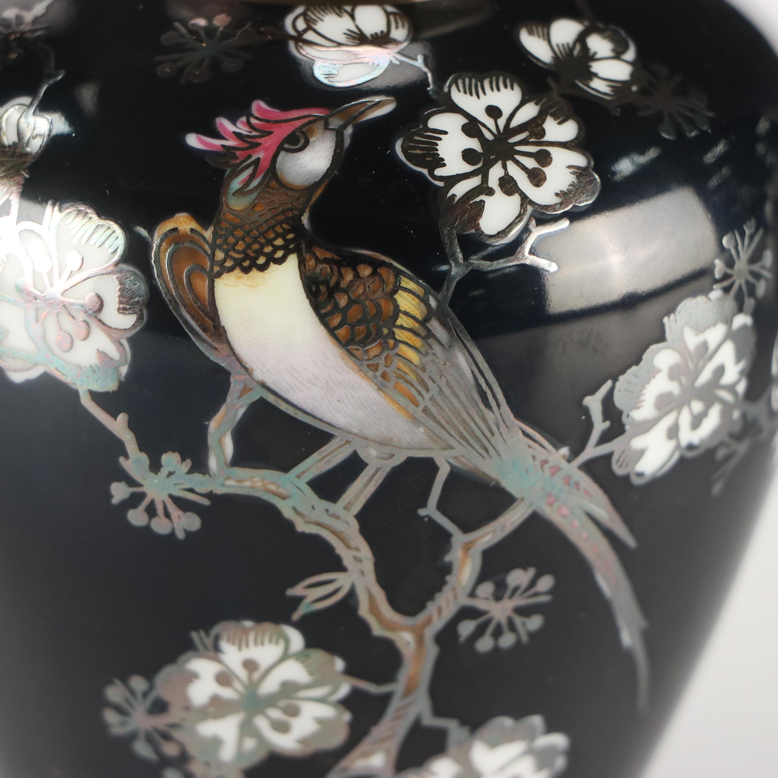 German Silver Overlaid Porcelain Vase with Japanese Cloisonné Collection