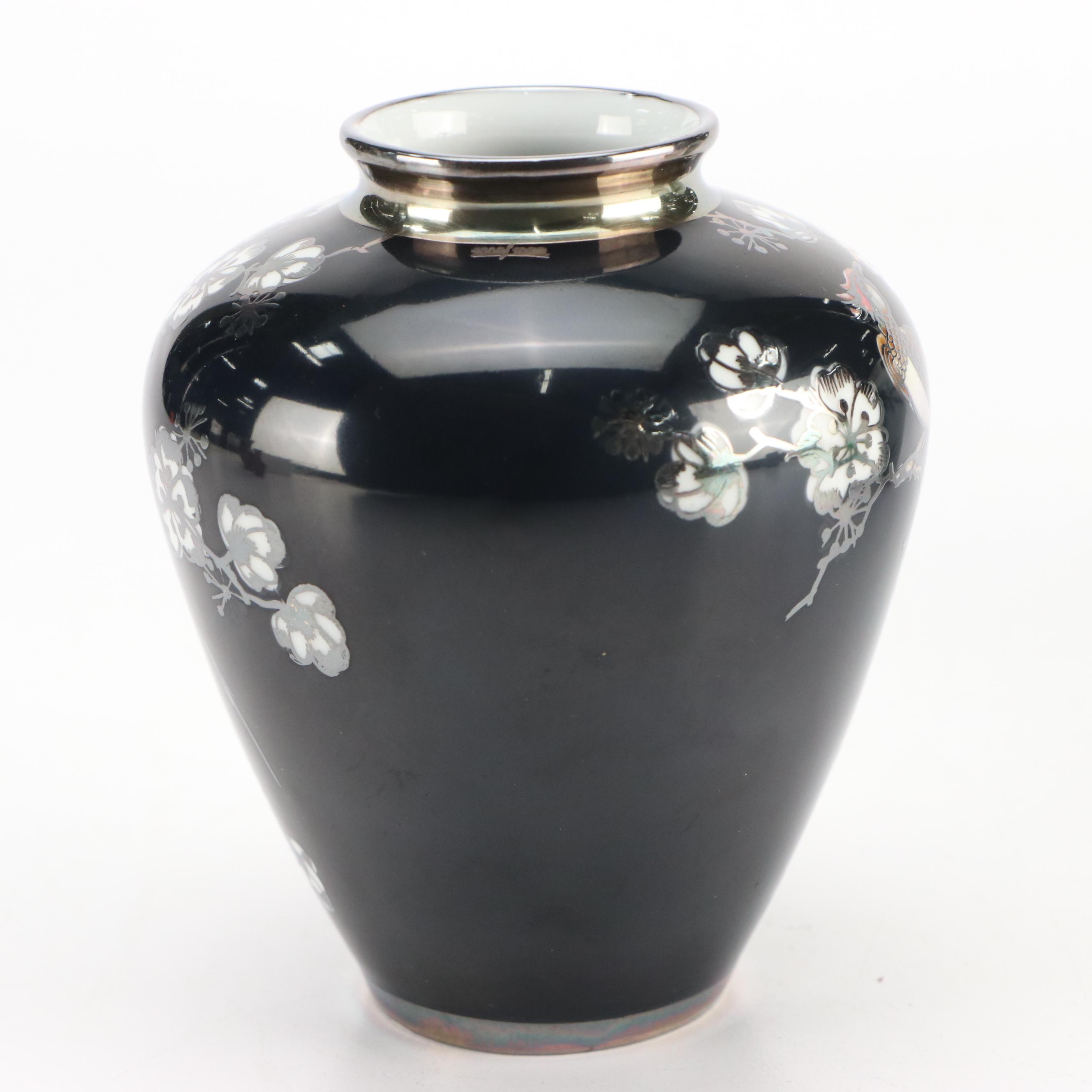 German Silver Overlaid Porcelain Vase with Japanese Cloisonné Collection