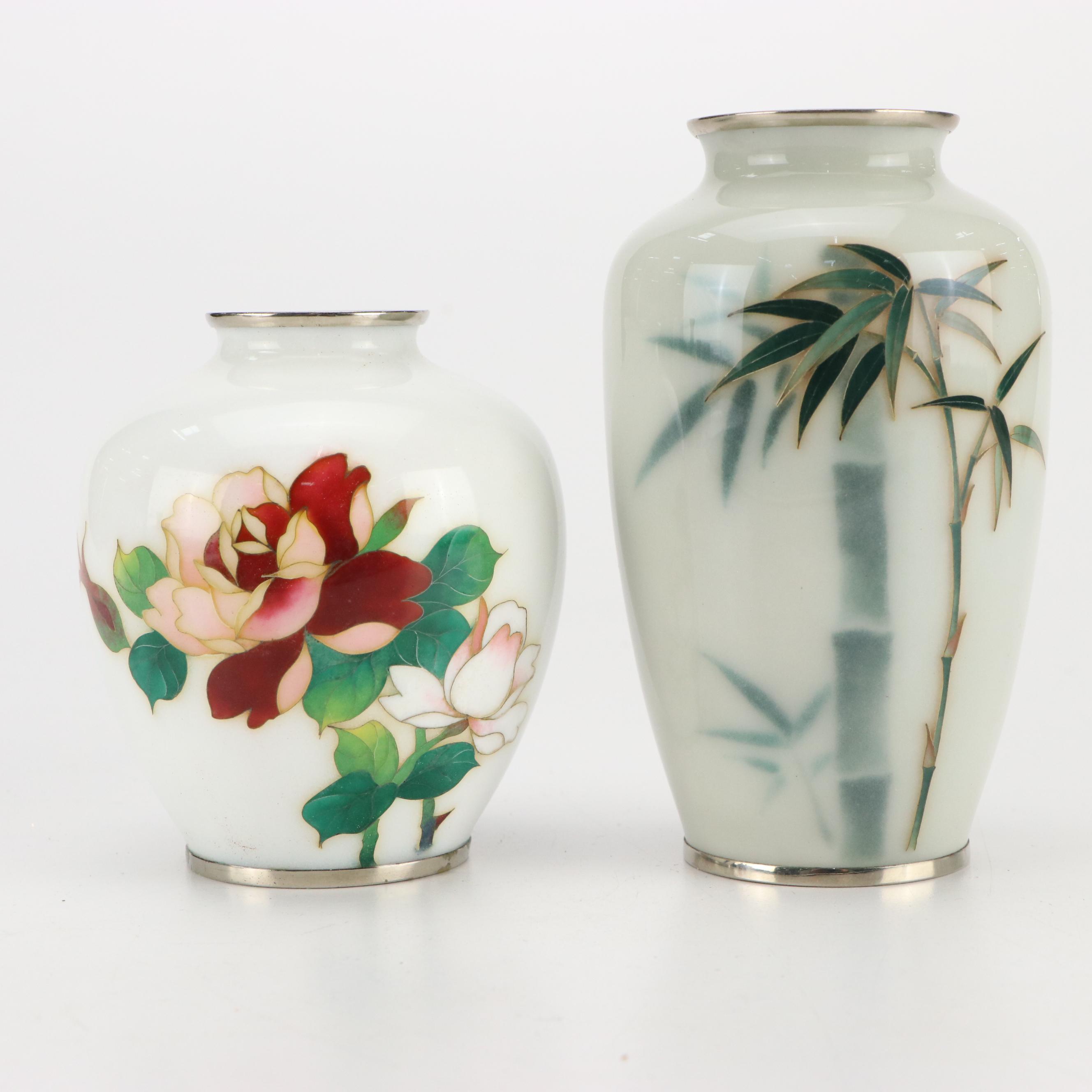 German Silver Overlaid Porcelain Vase with Japanese Cloisonné Collection