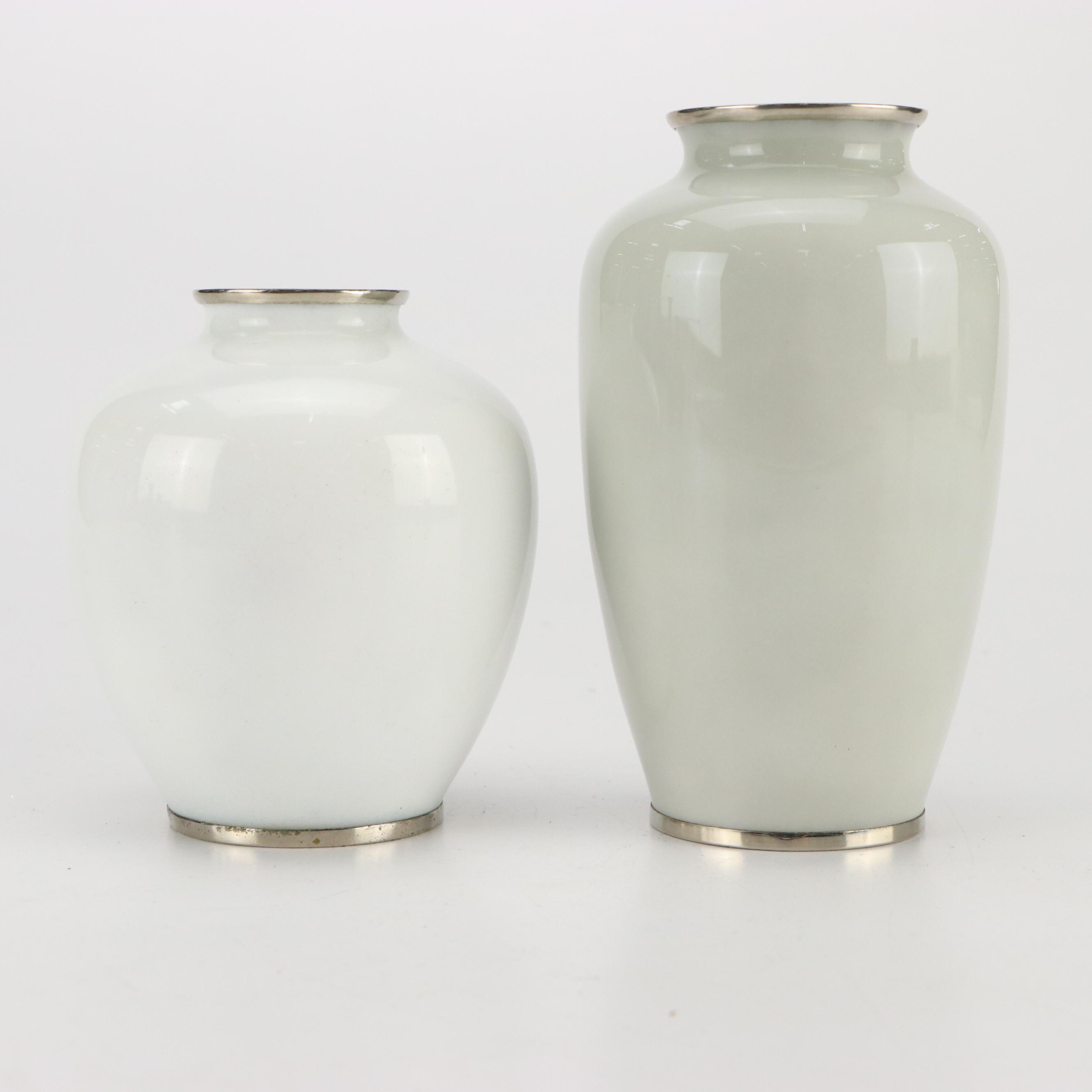 German Silver Overlaid Porcelain Vase with Japanese Cloisonné Collection