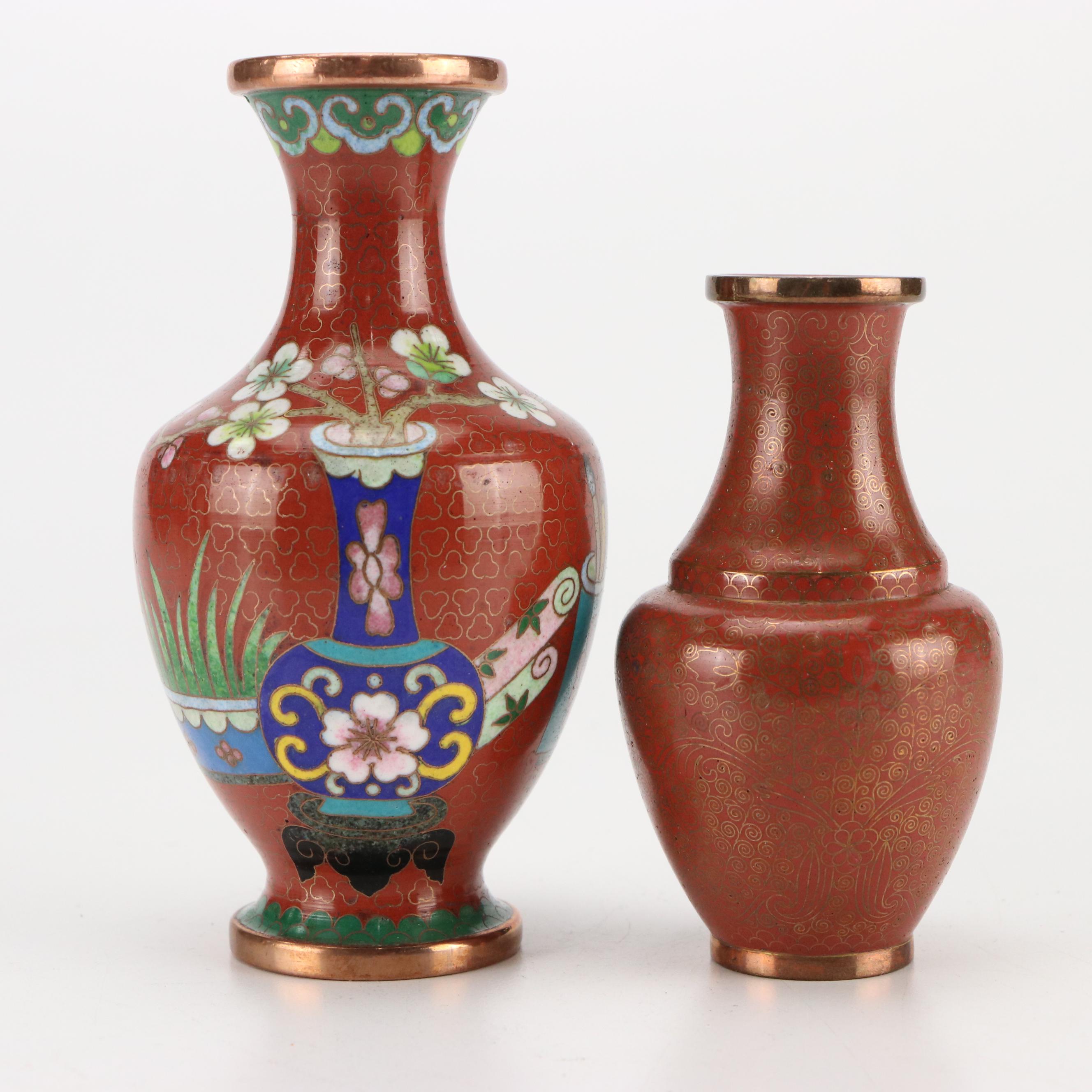 German Silver Overlaid Porcelain Vase with Japanese Cloisonné Collection