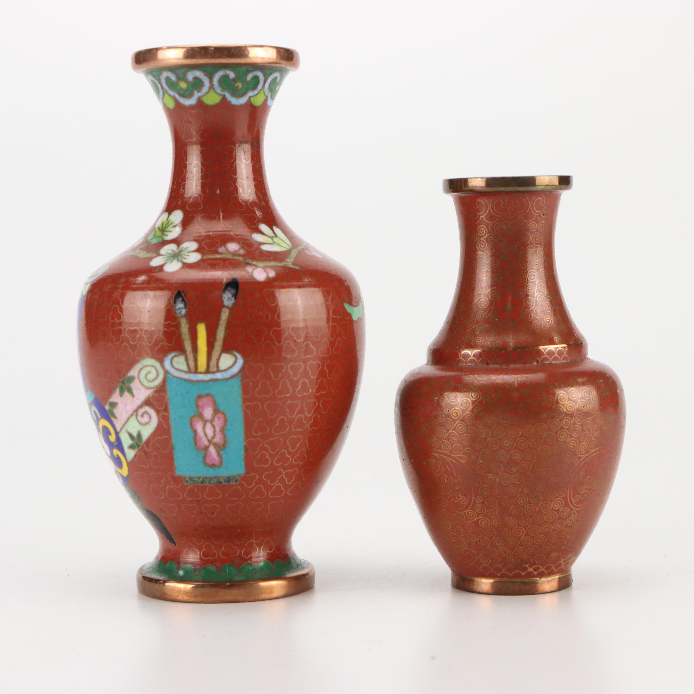 German Silver Overlaid Porcelain Vase with Japanese Cloisonné Collection
