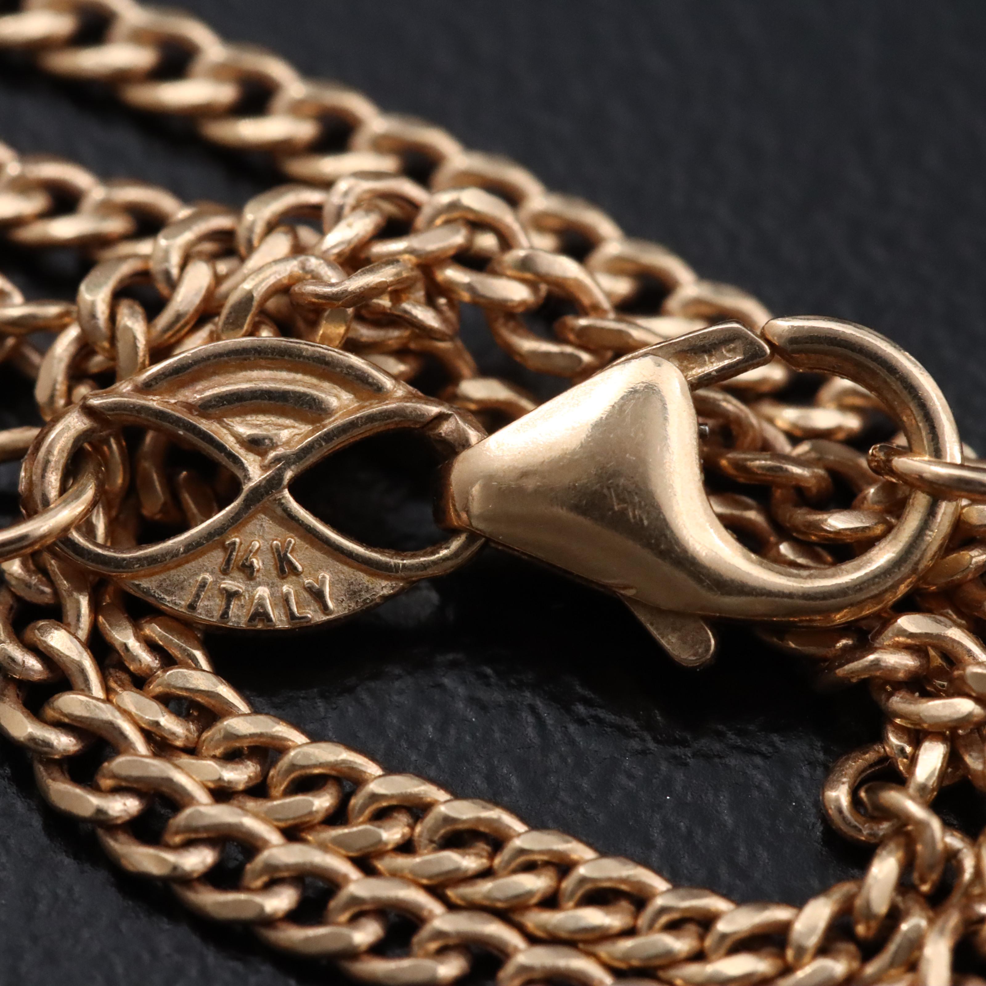 Italian 14K Curb Chain with Mustard Seed Pendant