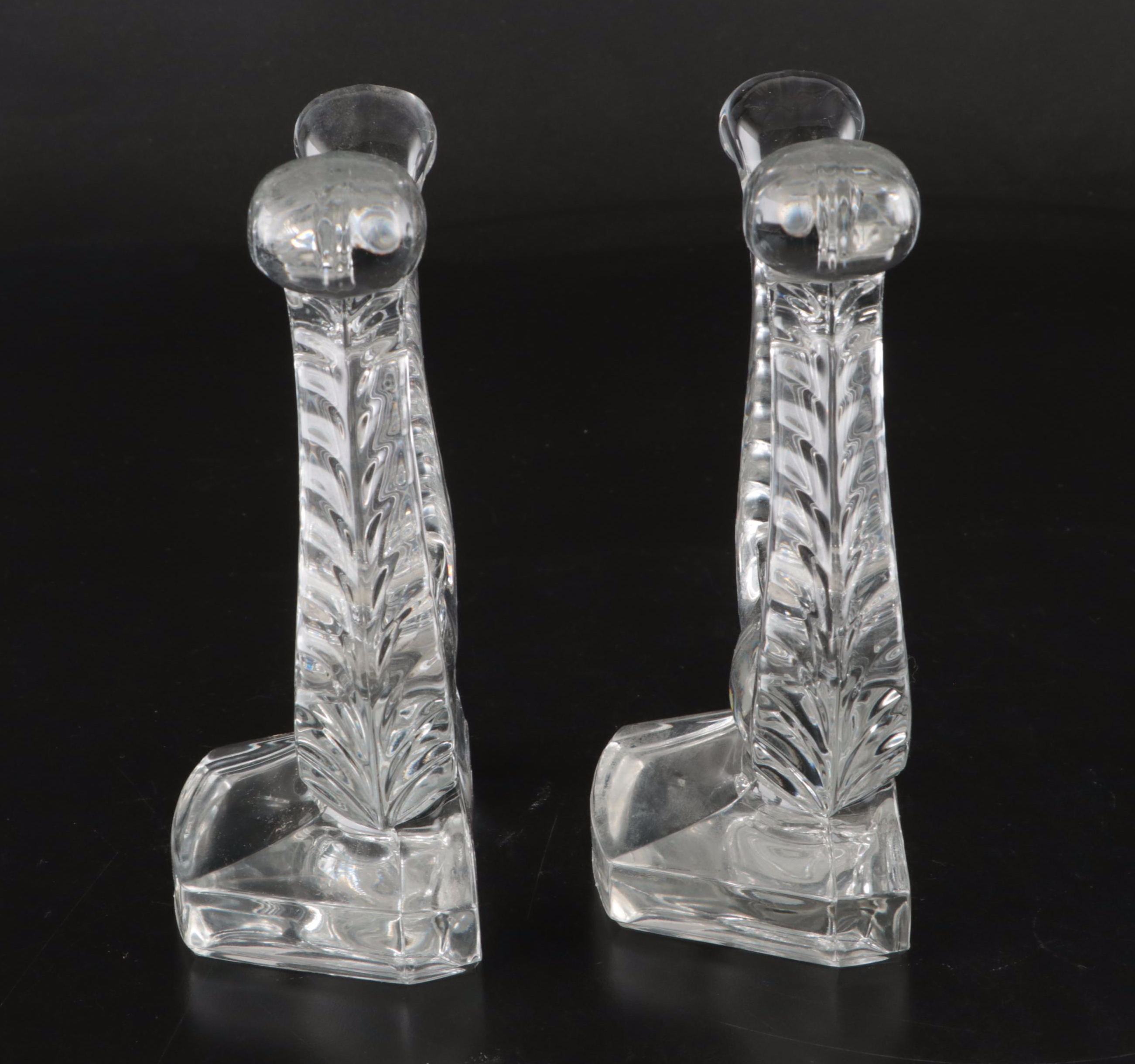 Fostoria "Lyre" Clear Glass Bookends, Mid-20th Century