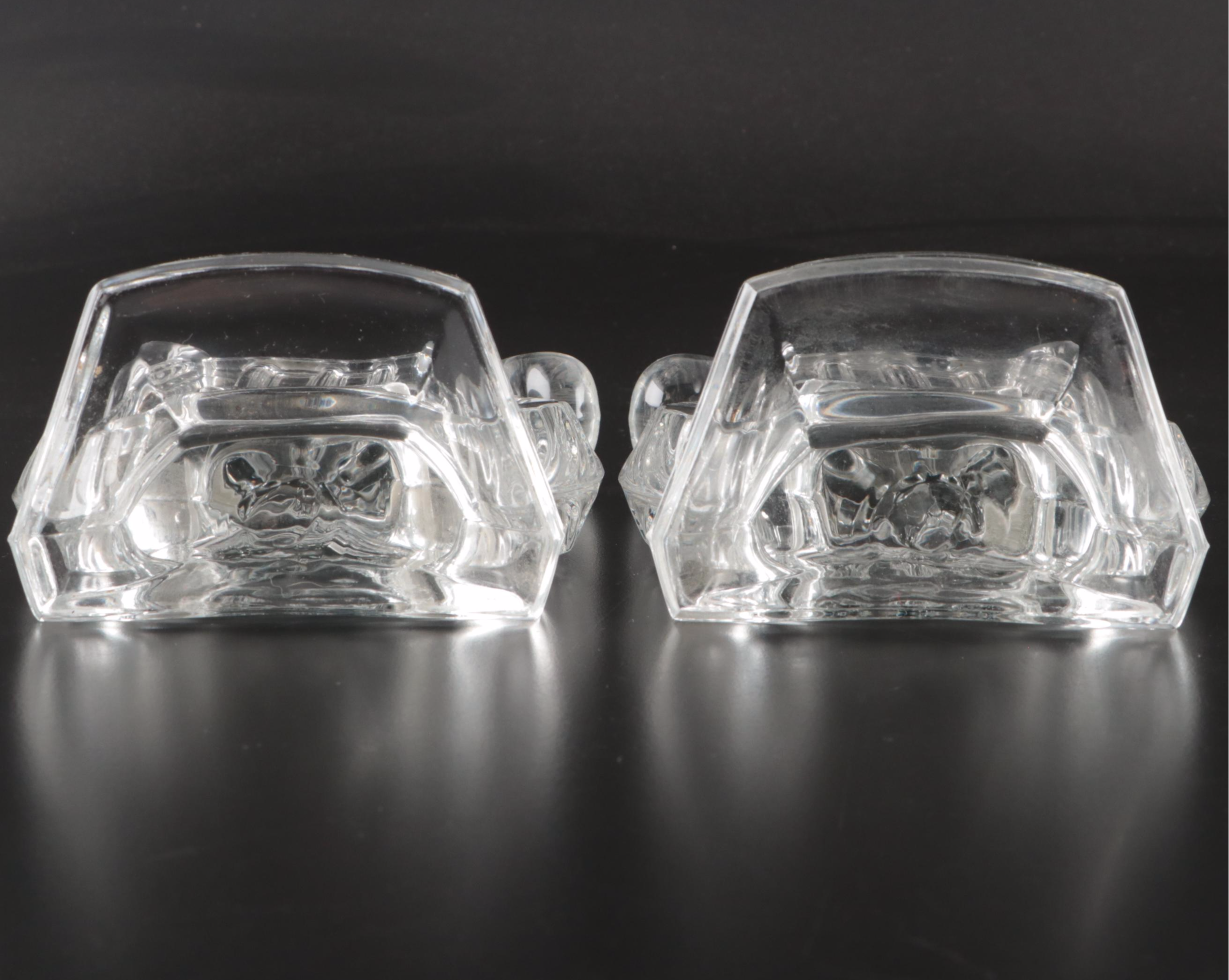 Fostoria "Lyre" Clear Glass Bookends, Mid-20th Century