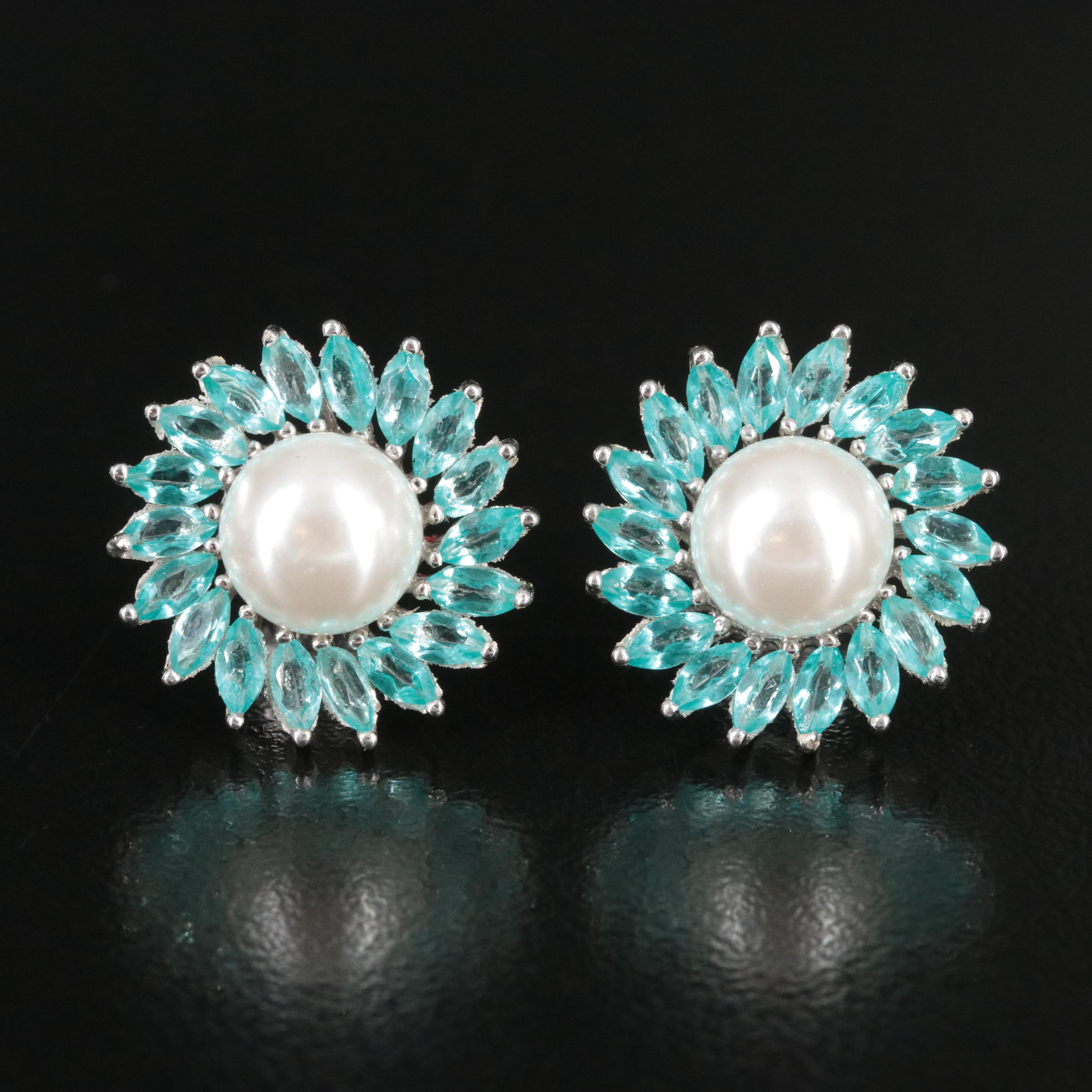 Sterling Faux Pearl and Fluorite Earrings