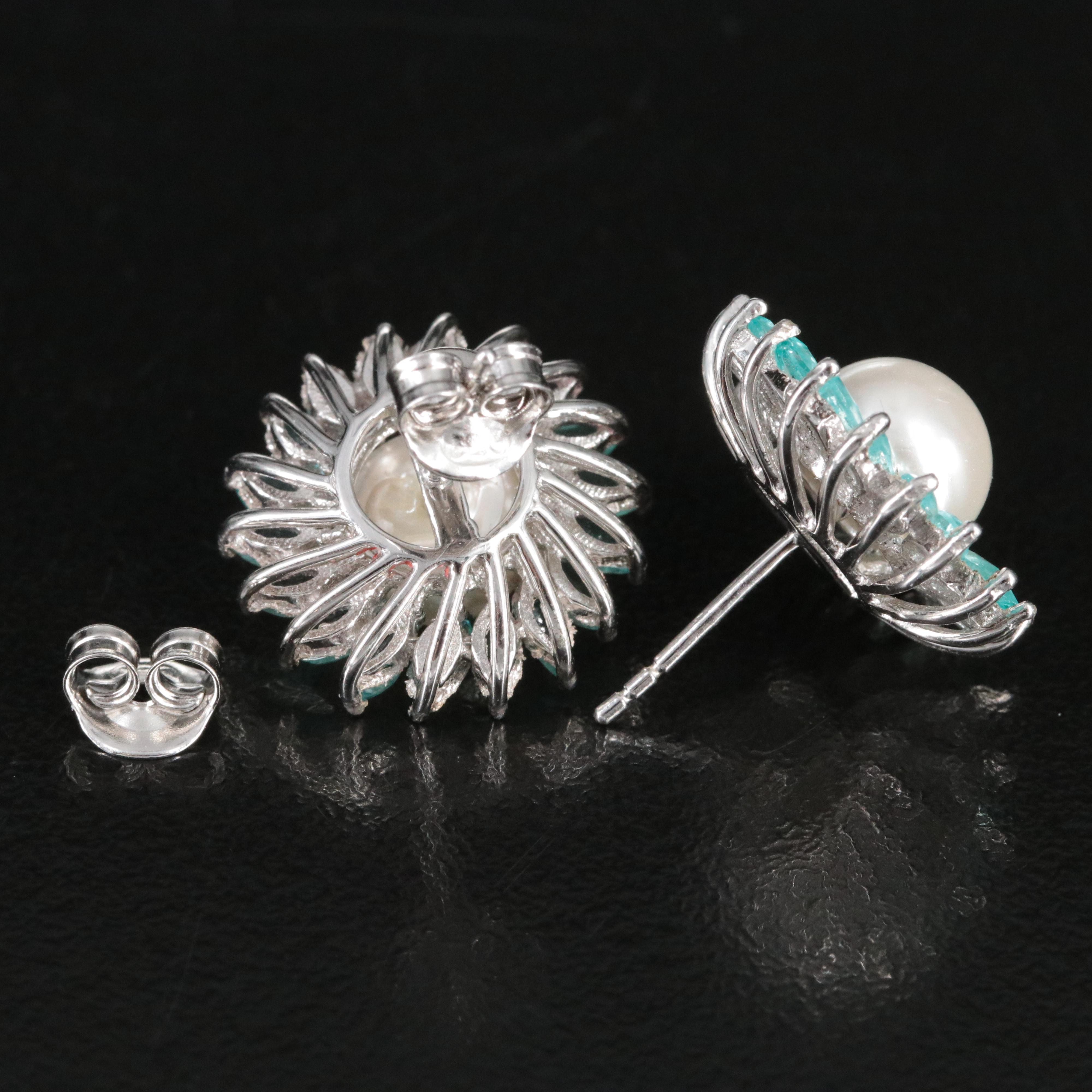 Sterling Faux Pearl and Fluorite Earrings