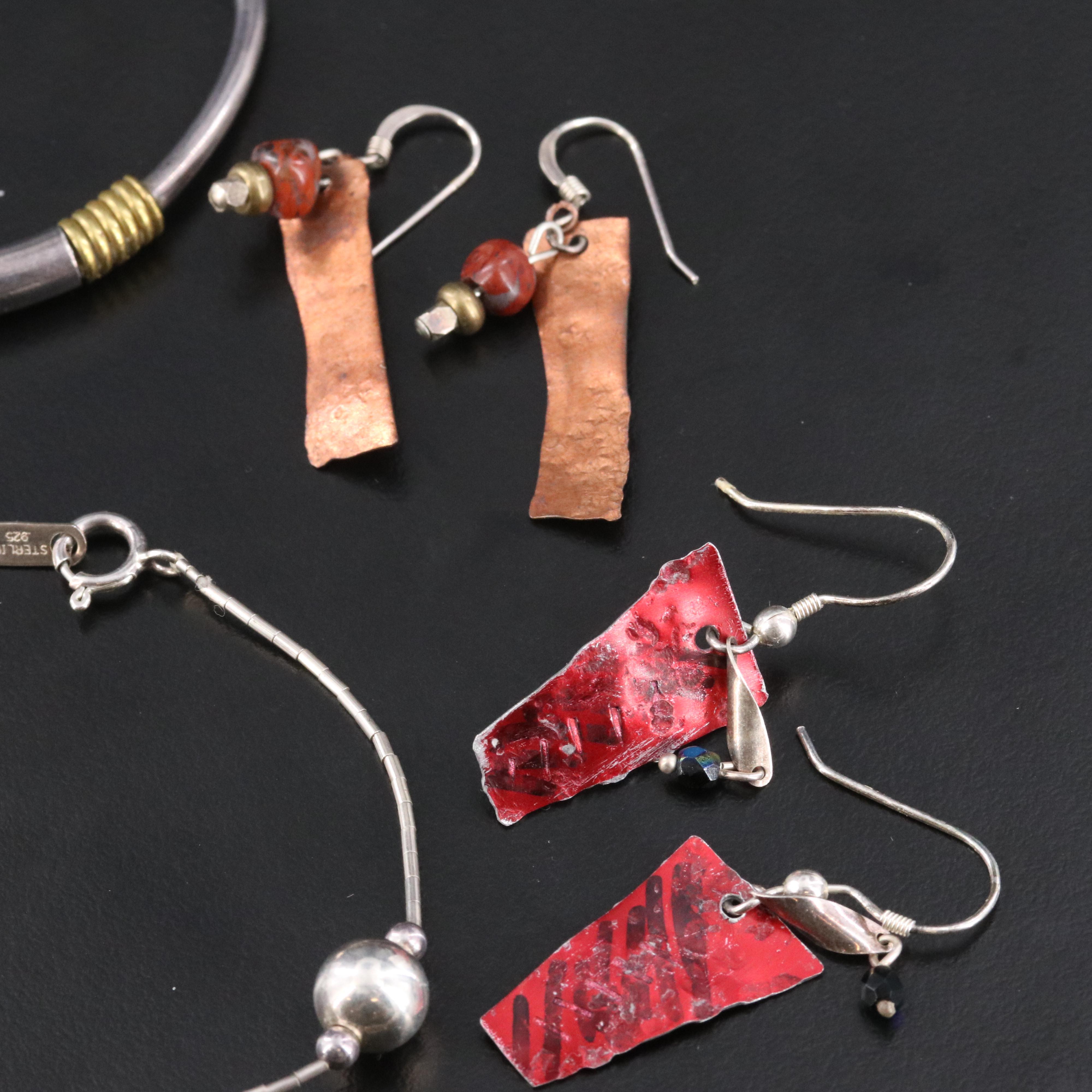 Sterling Red Jasper and Art Glass Bracelet and Earrings