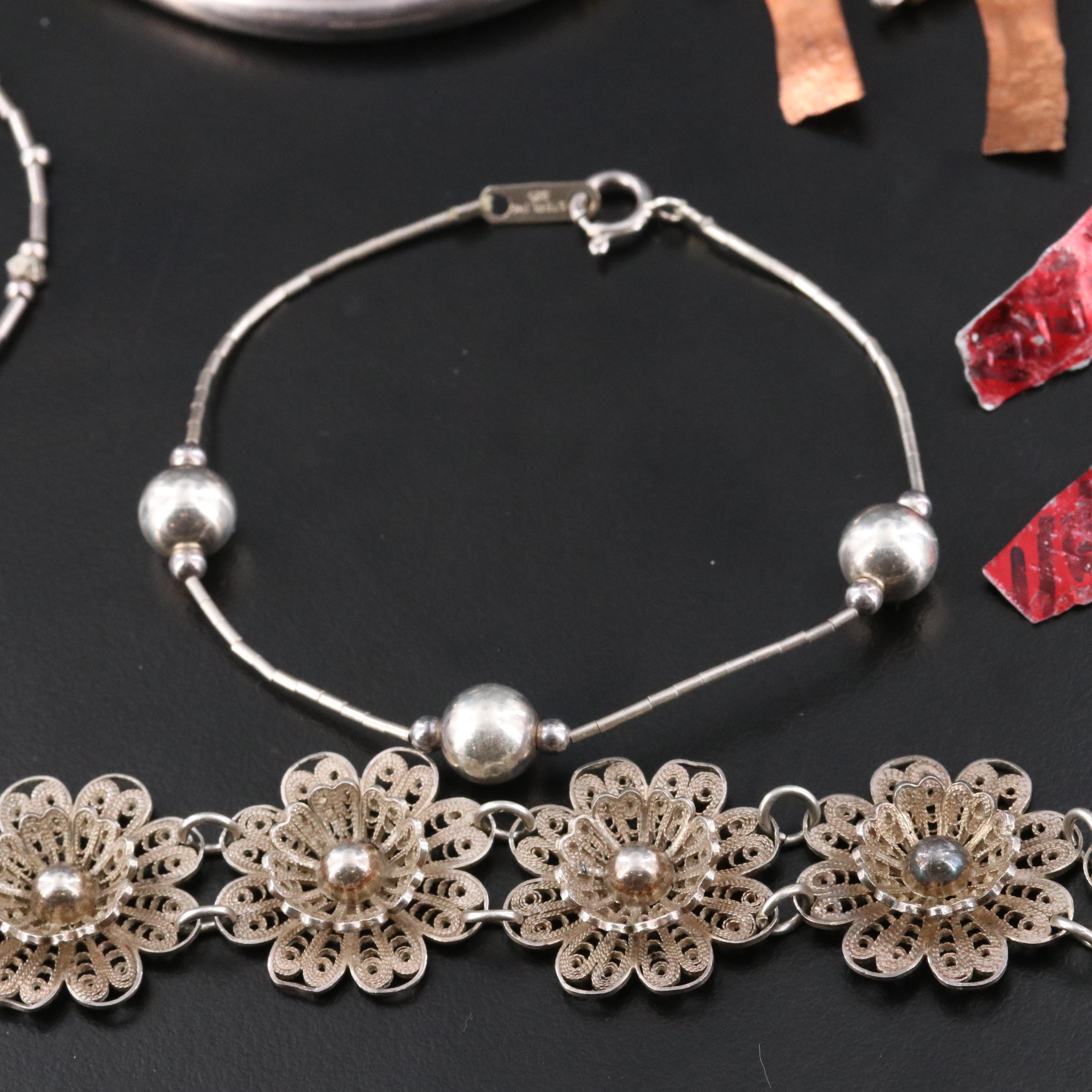 Sterling Red Jasper and Art Glass Bracelet and Earrings