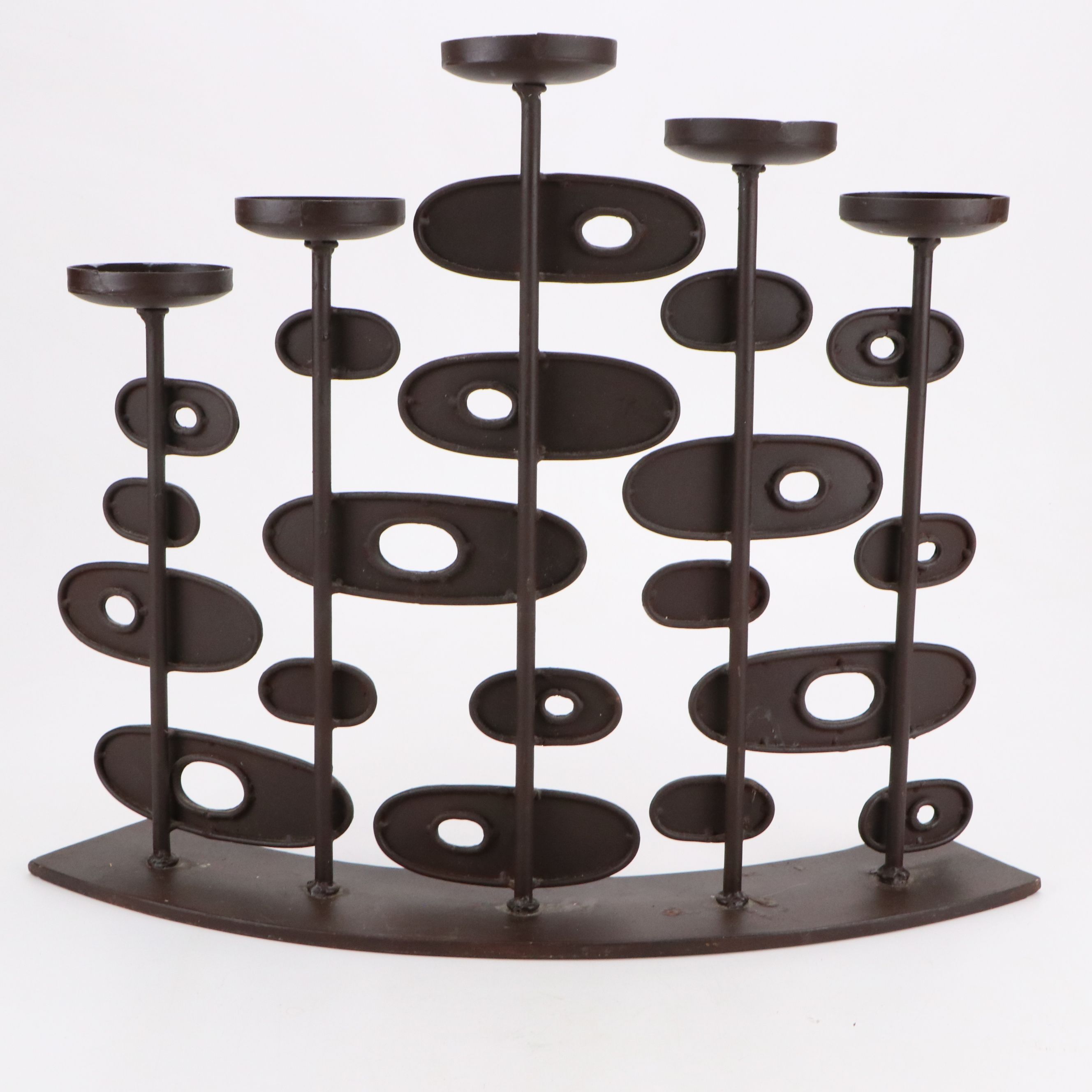 Retro Style Oval Metal Disc Five-Stem Candle Pillar Holder