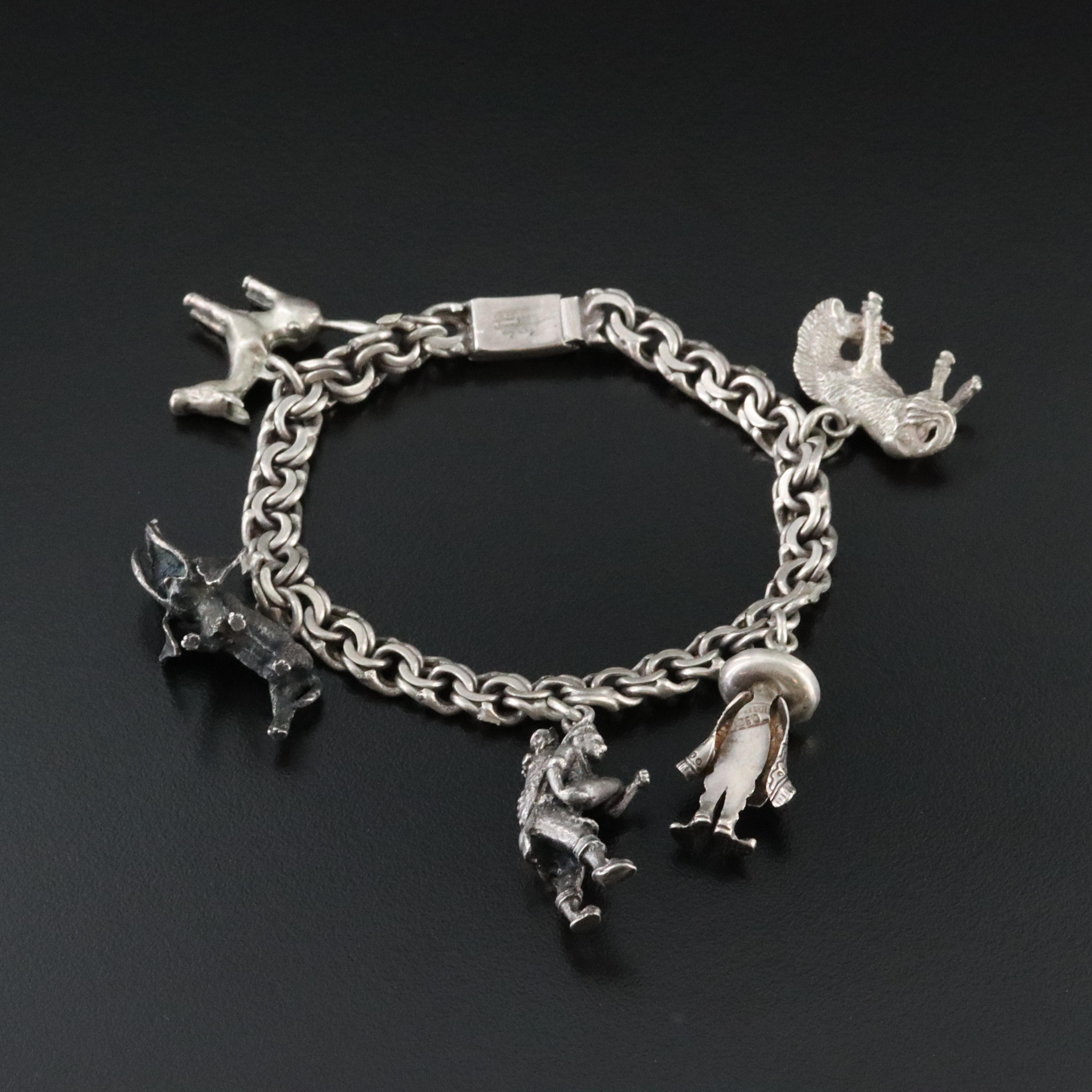 Vintage Sterling Charm Bracelet Featuring Animal Charms