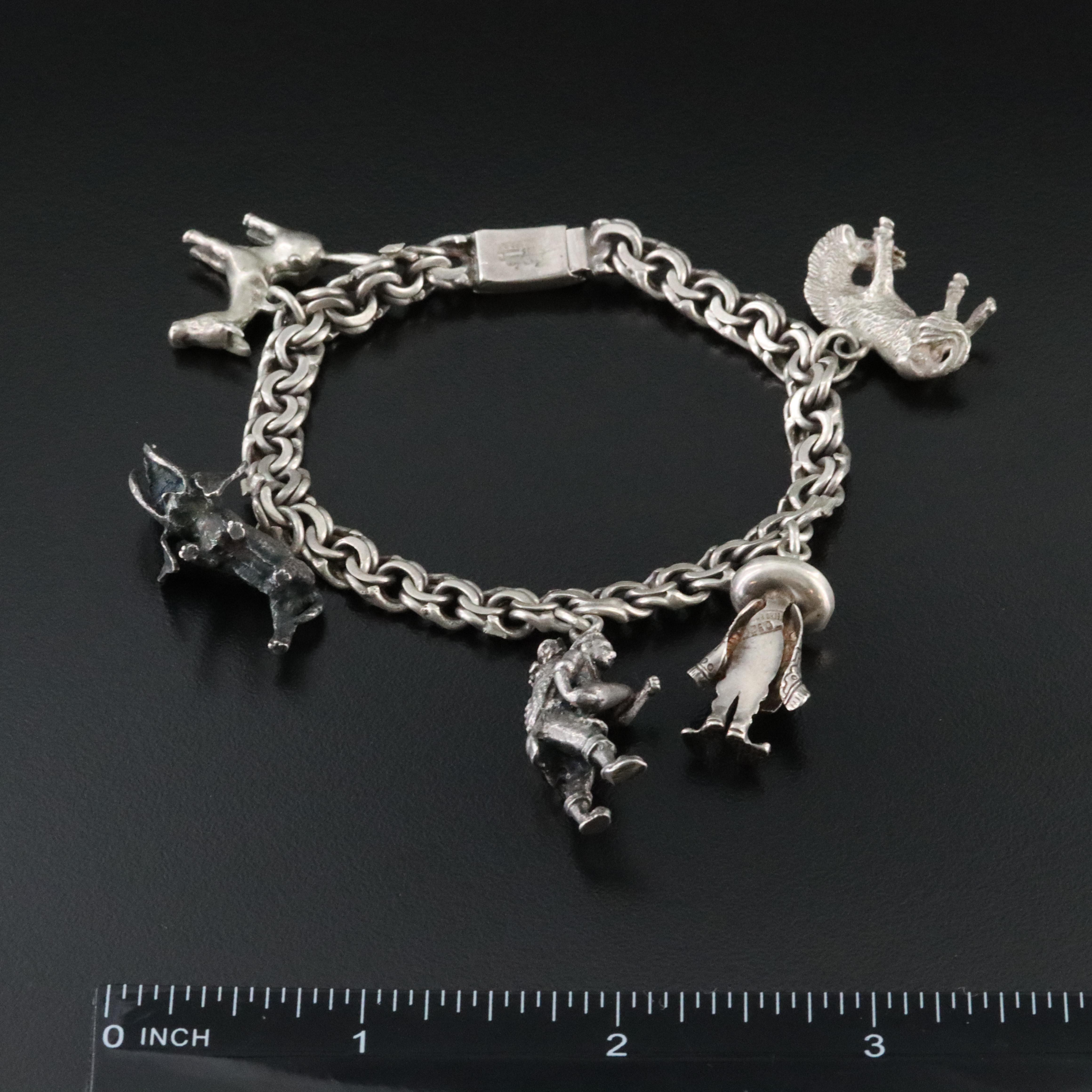 Vintage Sterling Charm Bracelet Featuring Animal Charms