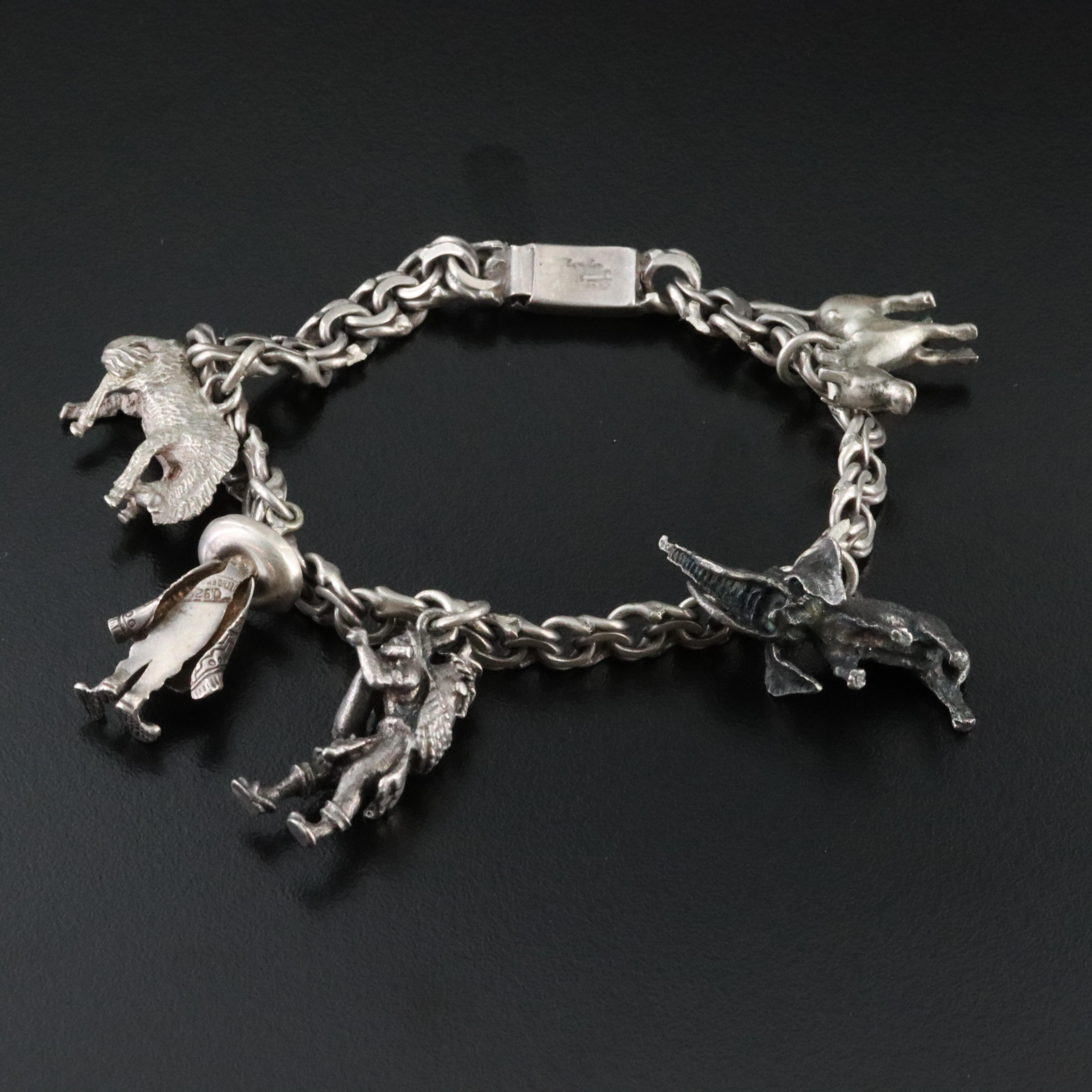 Vintage Sterling Charm Bracelet Featuring Animal Charms