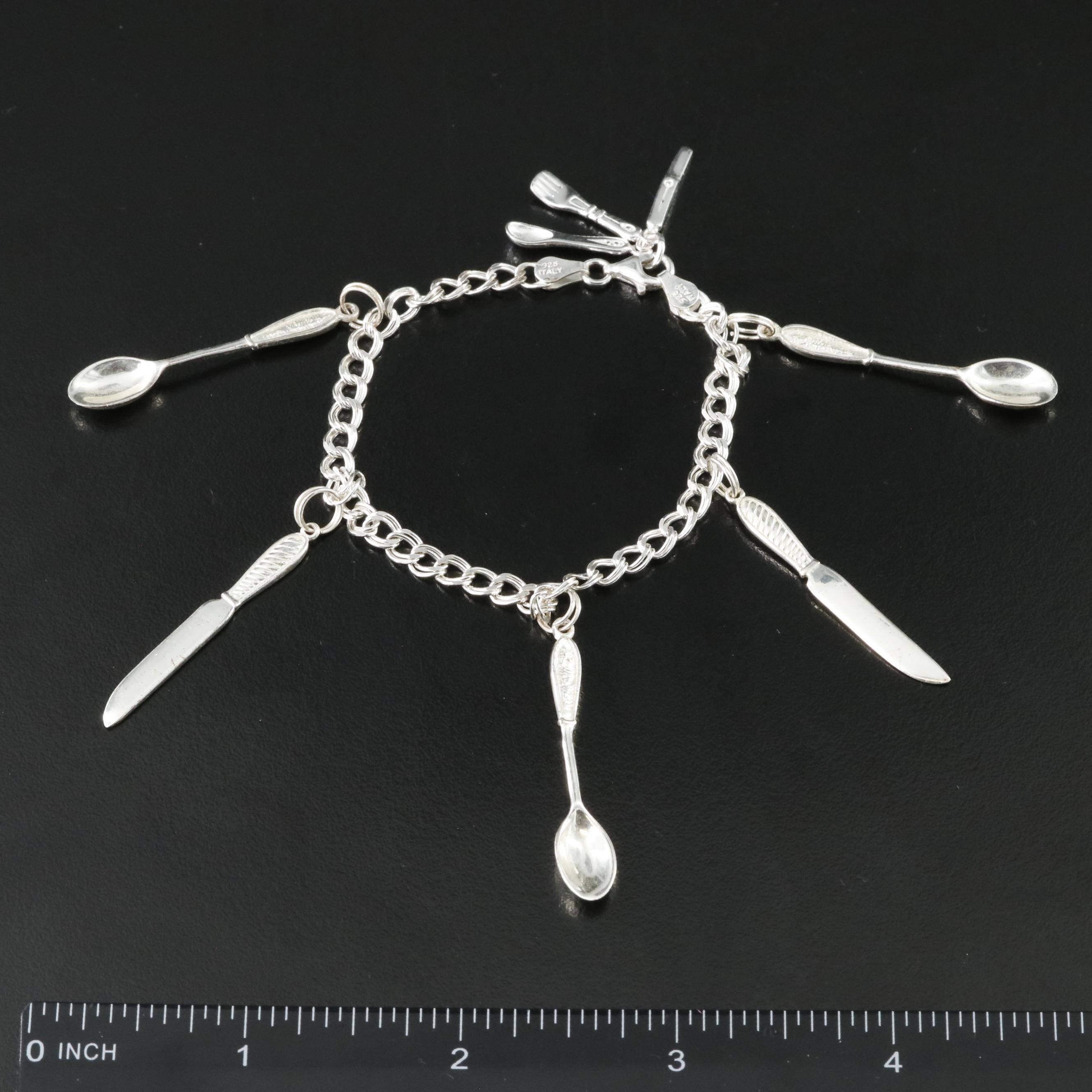 Sterling Utensil Charm Bracelet