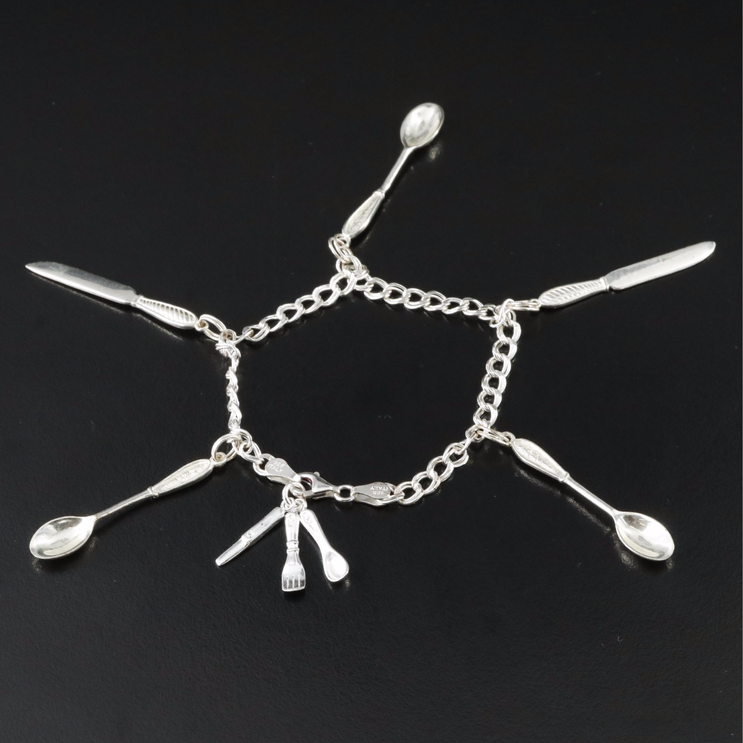 Sterling Utensil Charm Bracelet