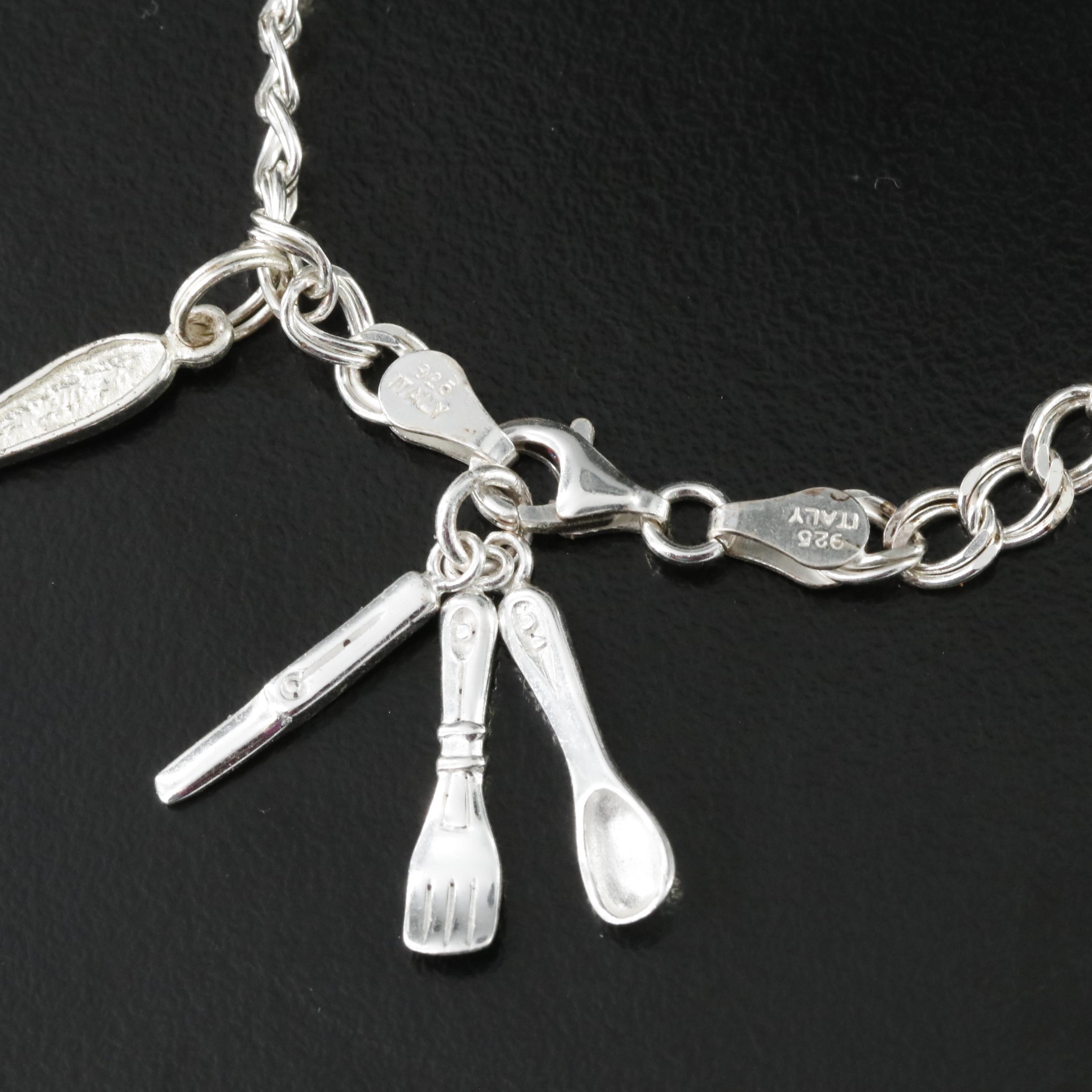 Sterling Utensil Charm Bracelet