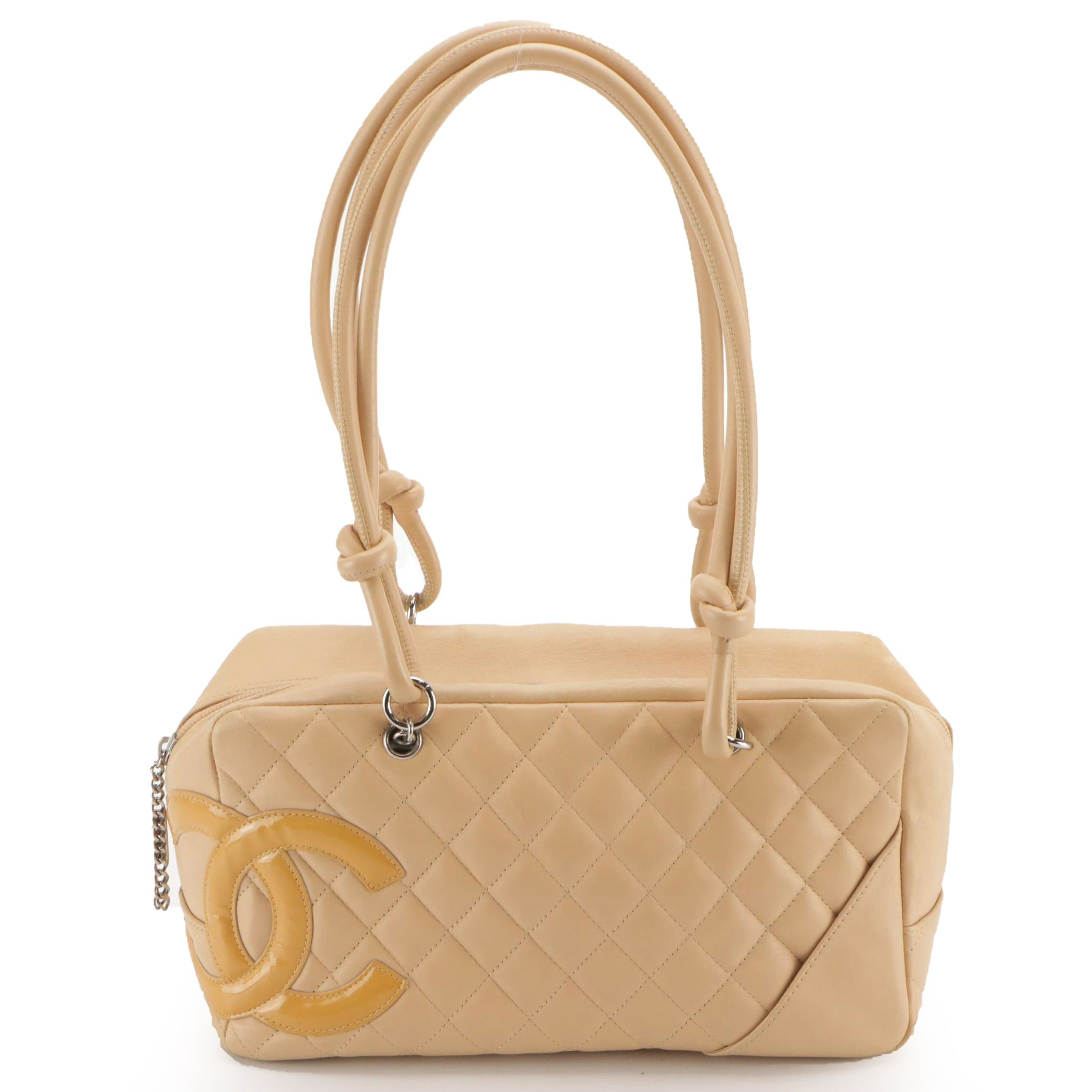 Chanel CC Cambon Ligne Bowler Shoulder Bag in Beige Diamond Stitched Calfskin