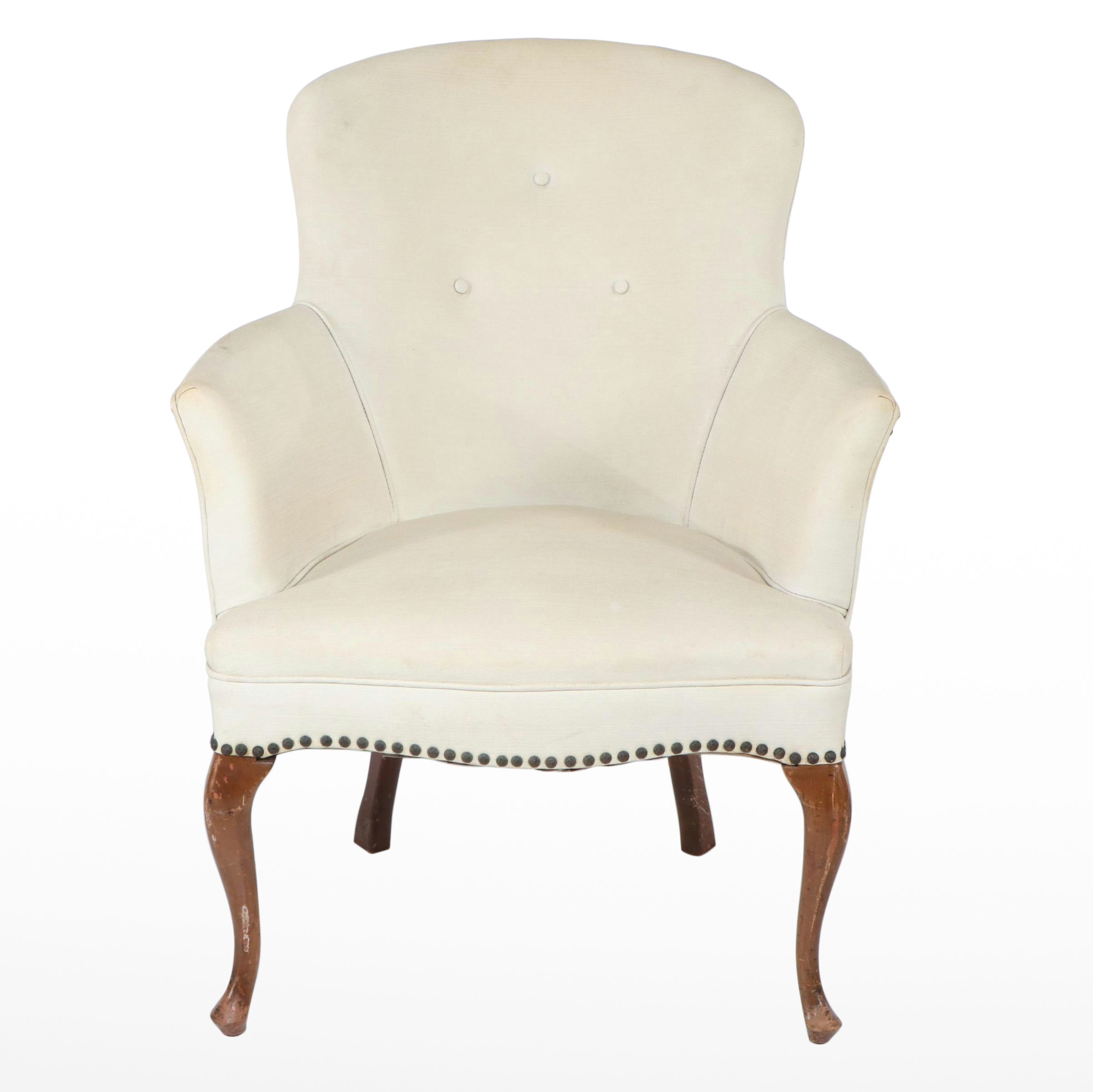 Napoleon III Style Upholstered Tufted Backed Armchair with Nailhead Trim