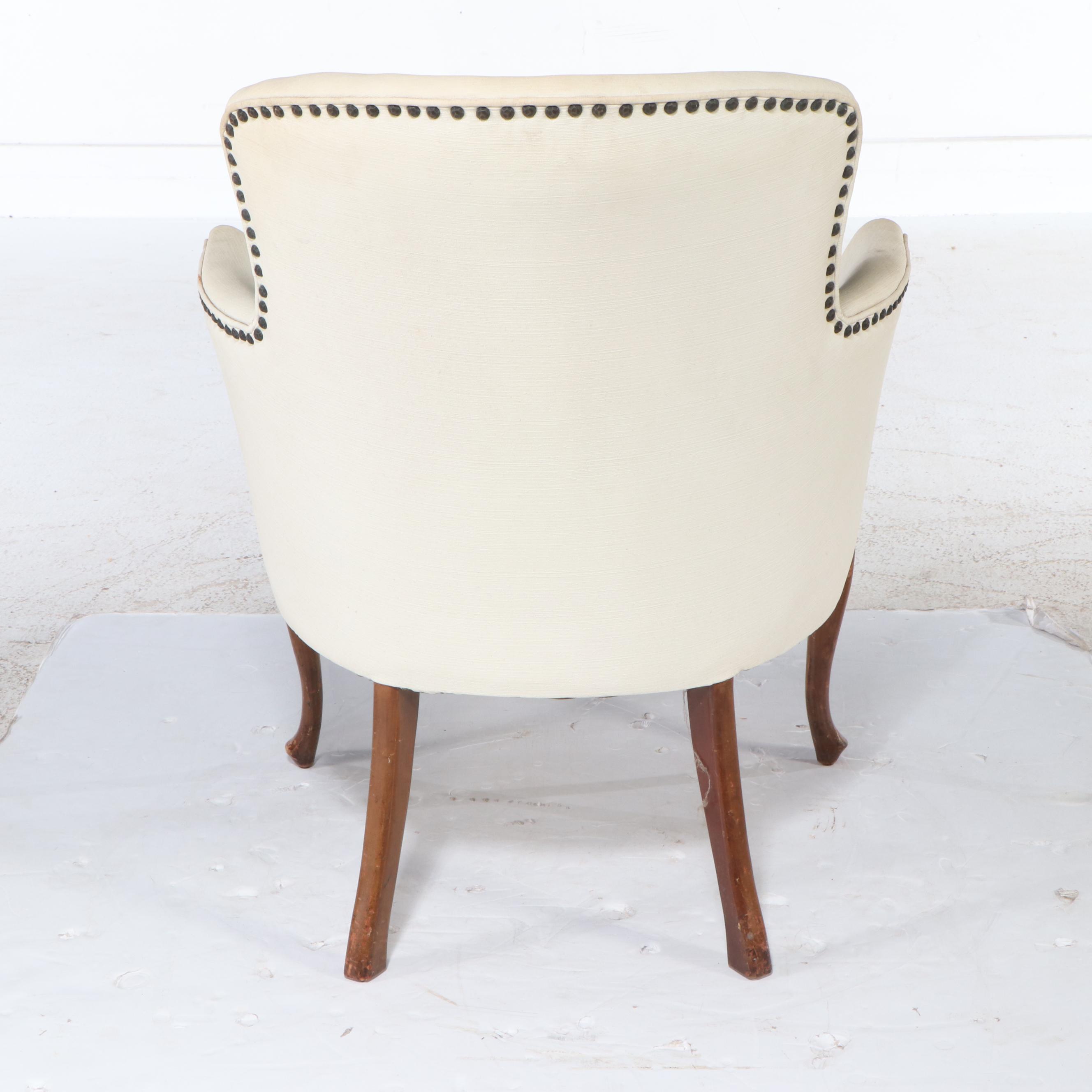 Napoleon III Style Upholstered Tufted Backed Armchair with Nailhead Trim