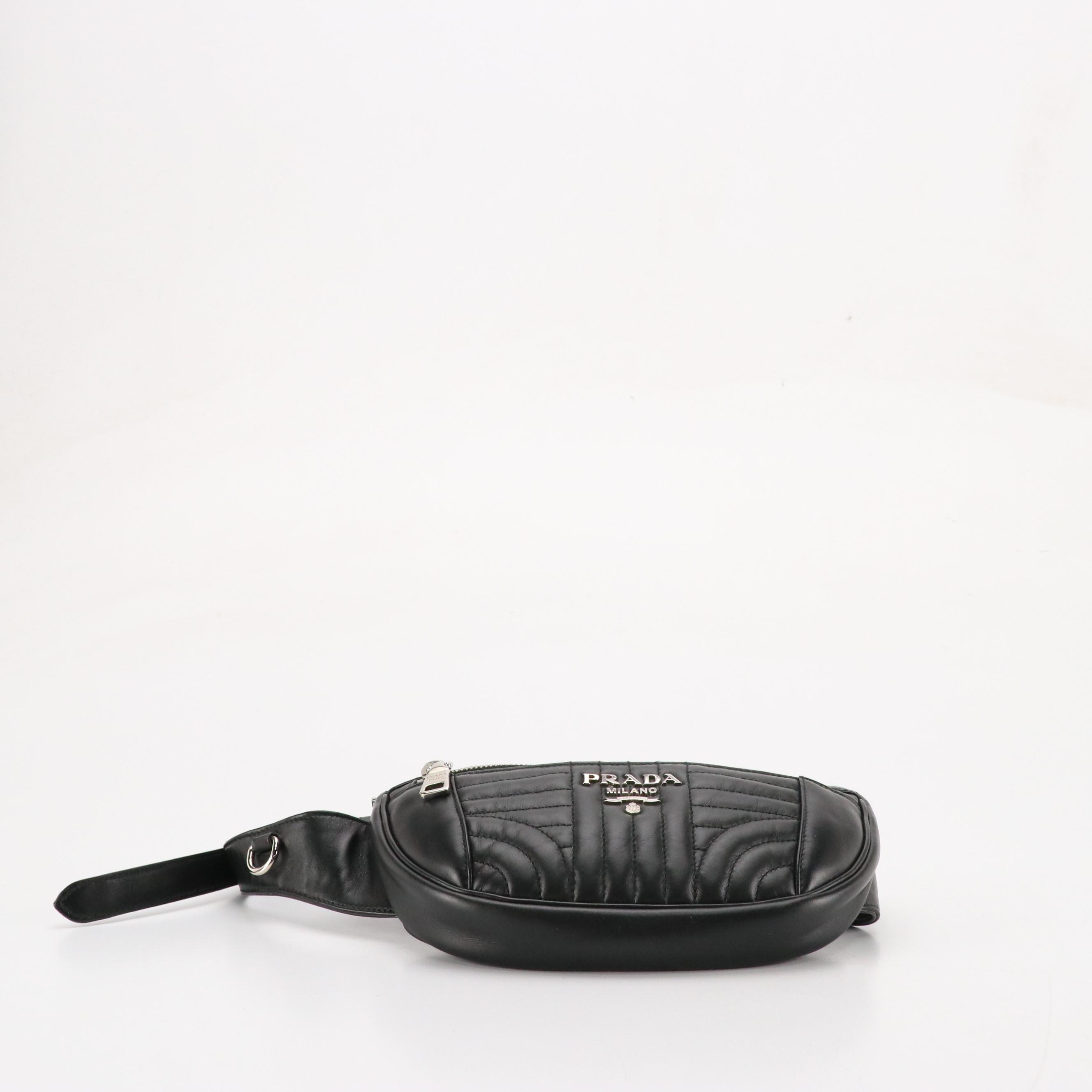 Prada Impunture Diagramme Belt Bag in Black Stitched Calfskin Leather