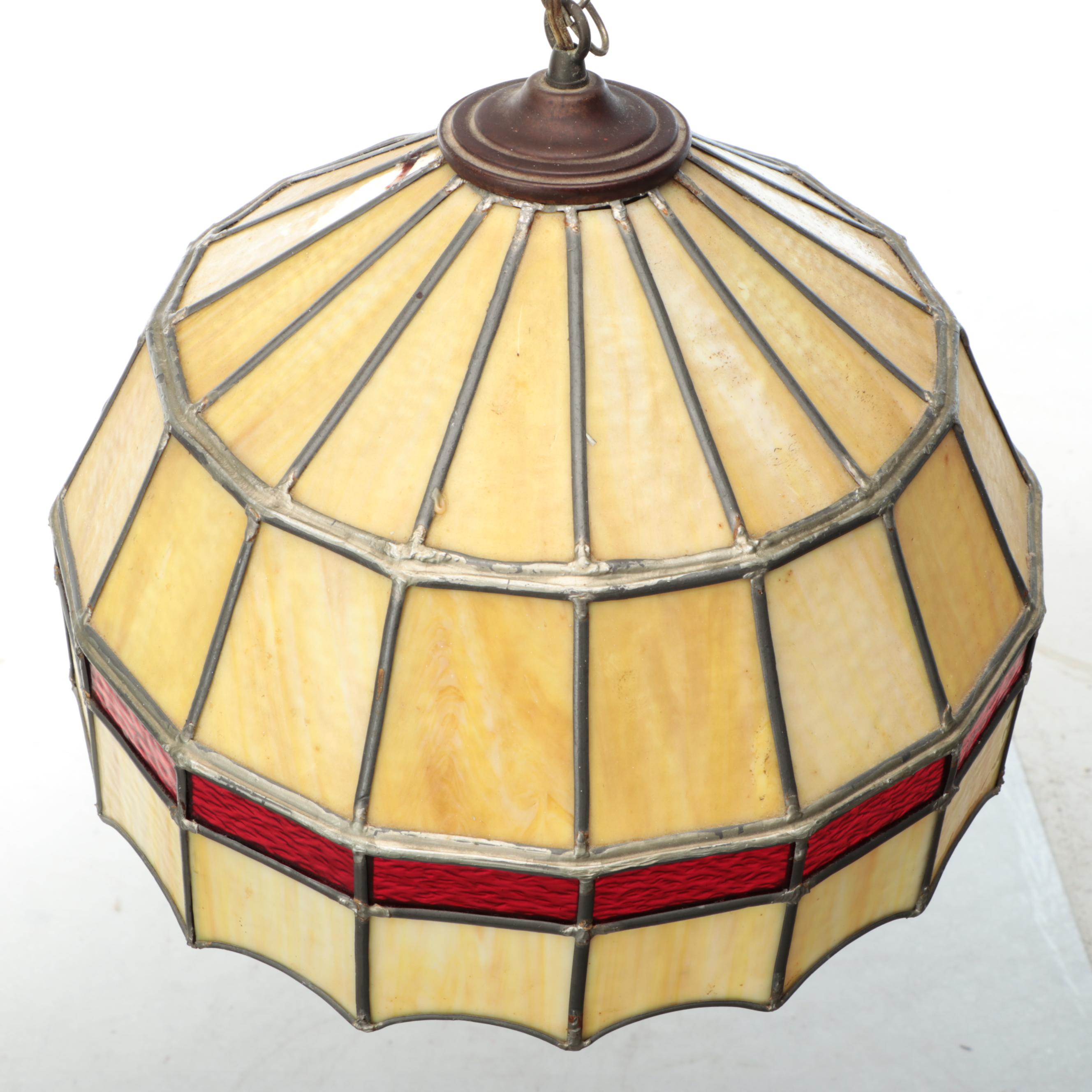 Slag Glass Pendant Swag Lamp, Vintage