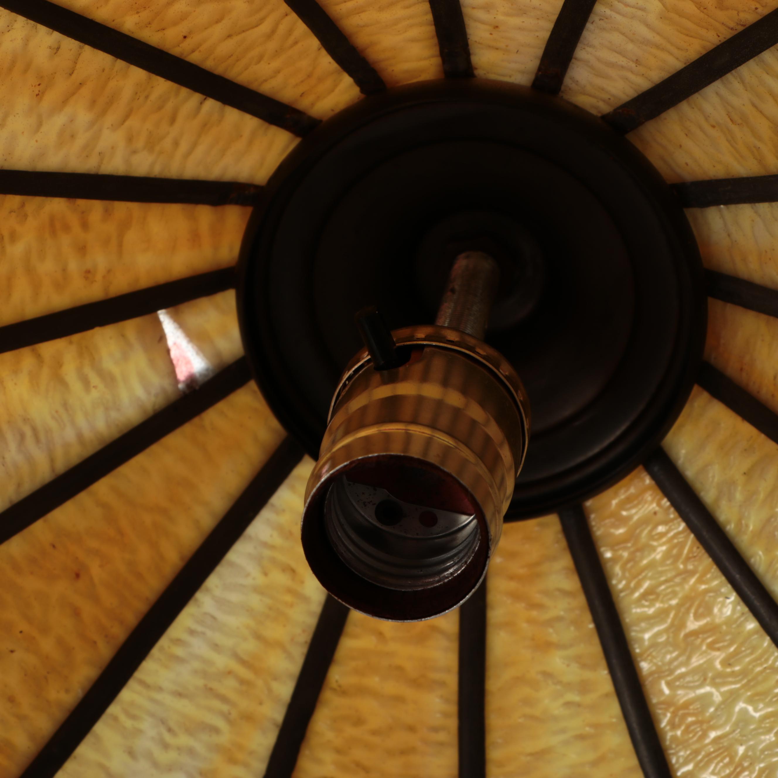 Slag Glass Pendant Swag Lamp, Vintage