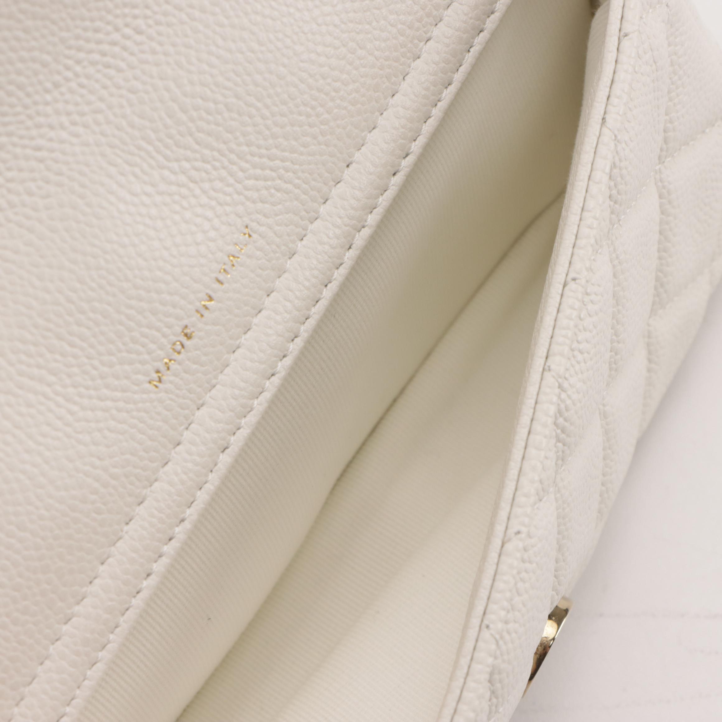 Chanel Flap Phone Case Wallet in Quilted White Caviar Leather with Box