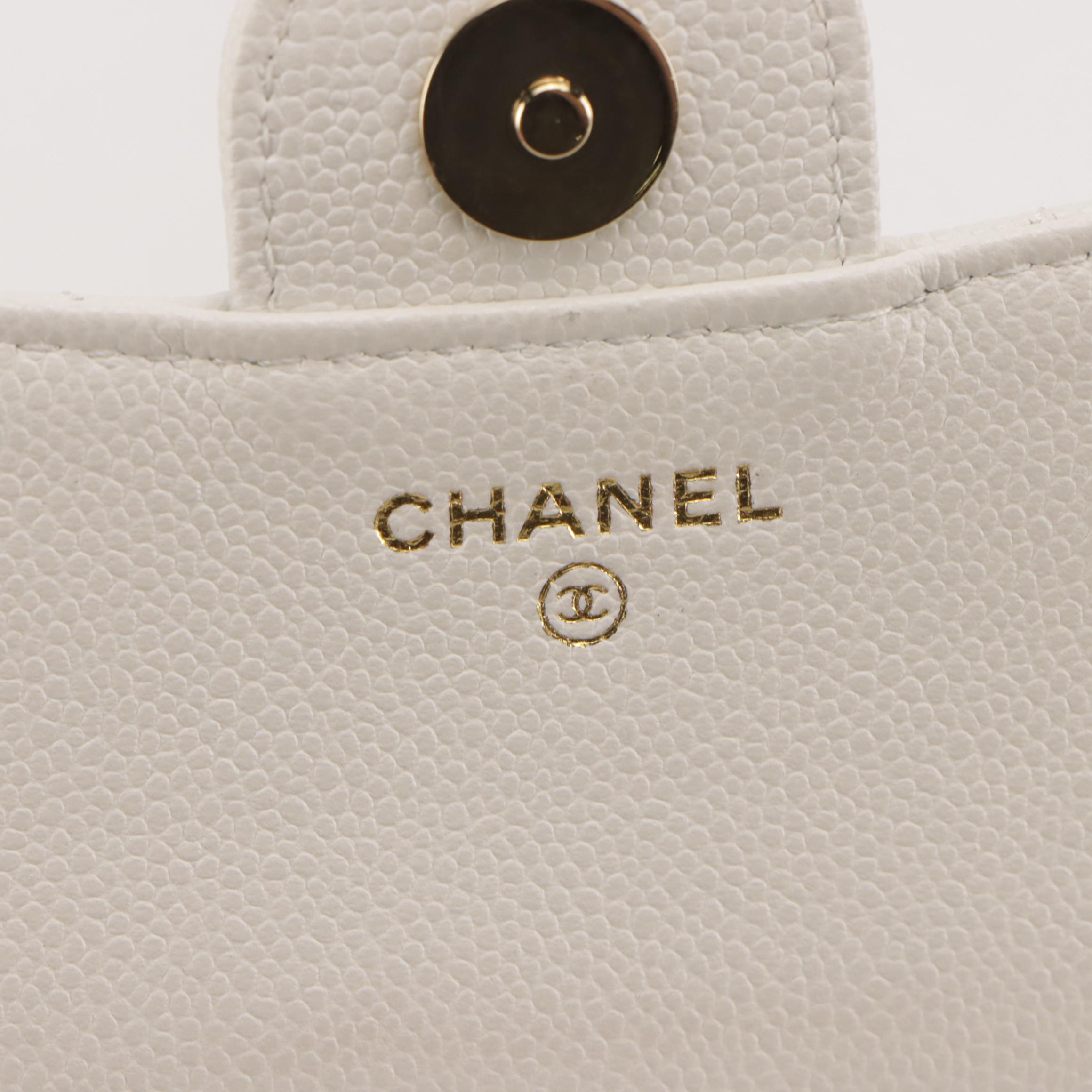 Chanel Flap Phone Case Wallet in Quilted White Caviar Leather with Box