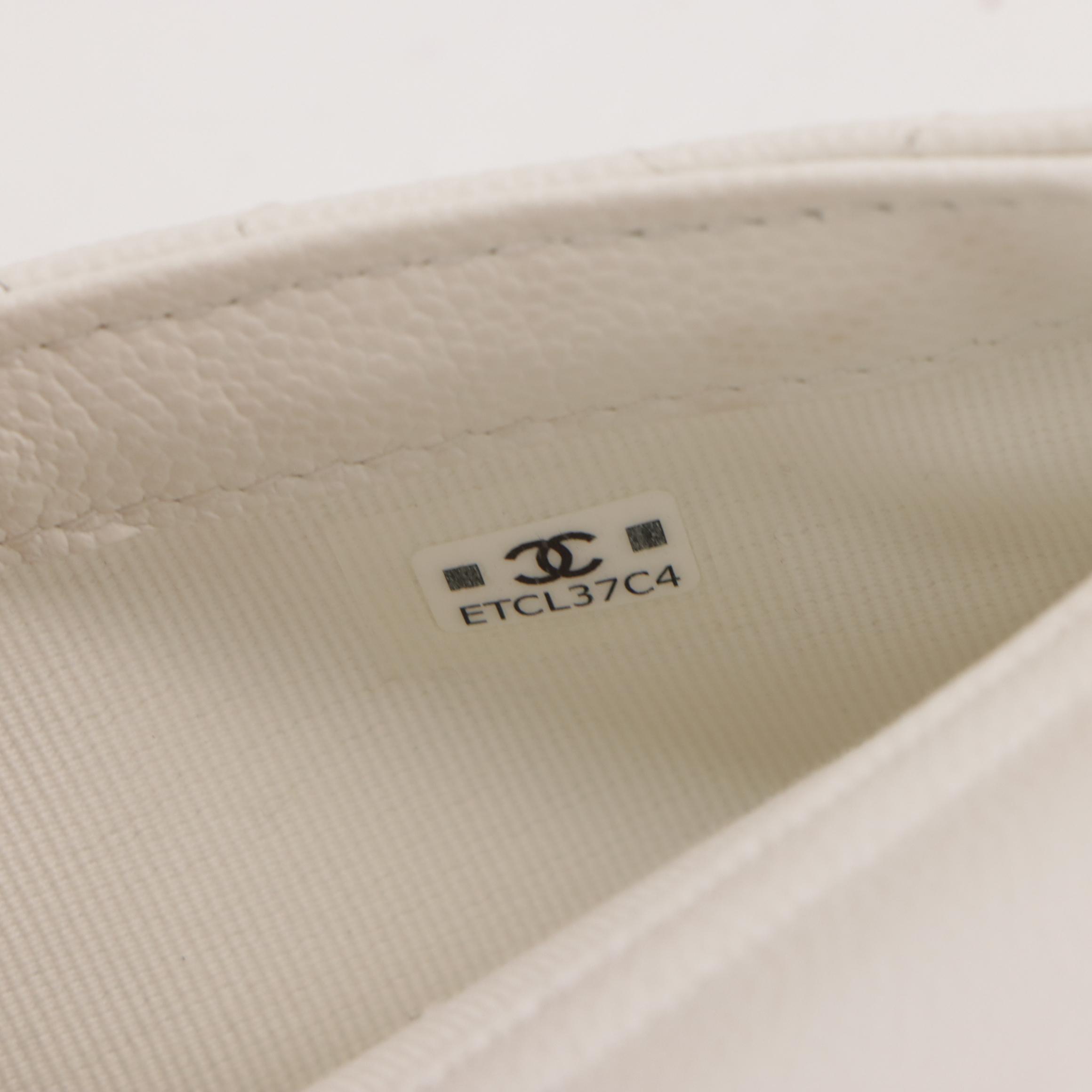 Chanel Flap Phone Case Wallet in Quilted White Caviar Leather with Box