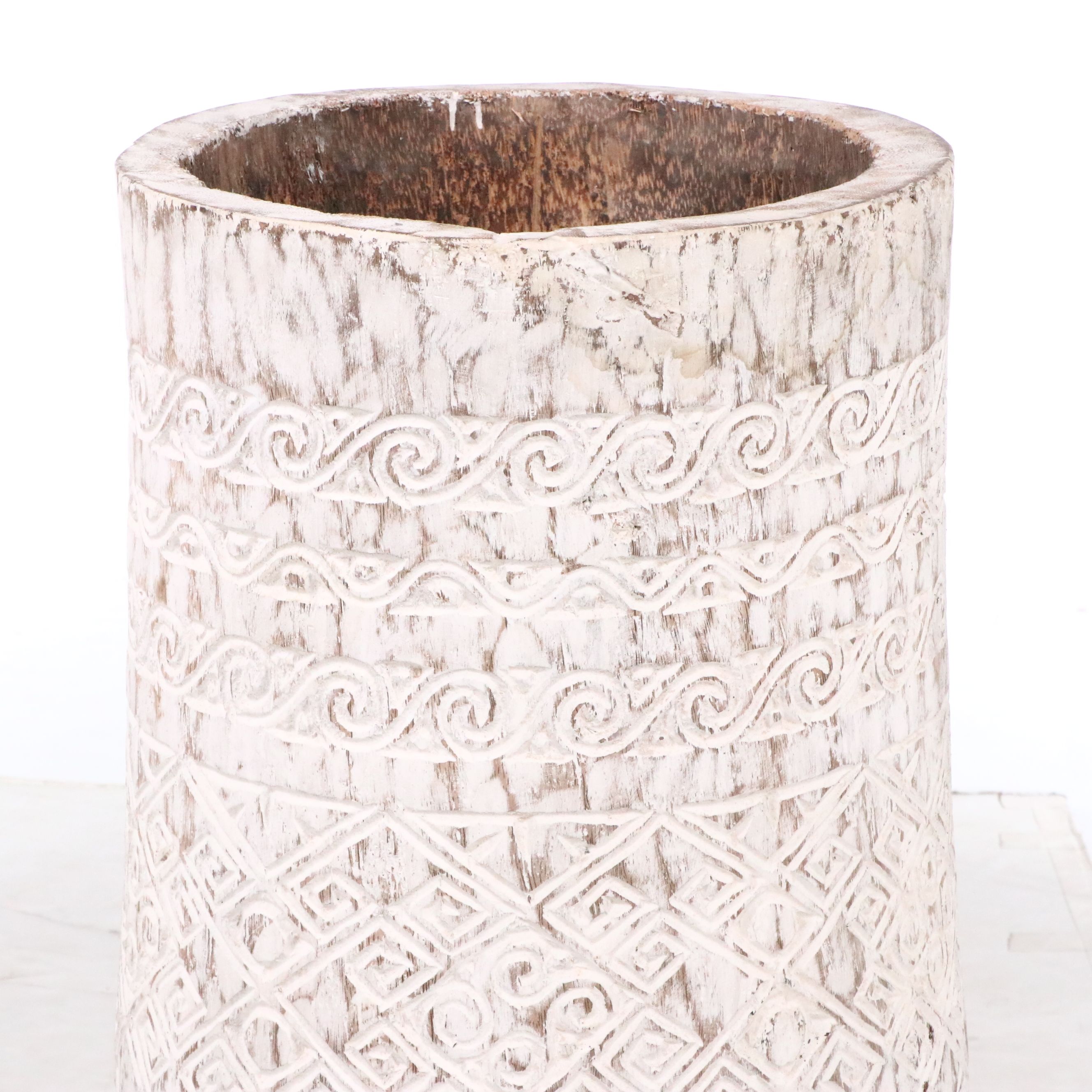 Hand-Carved Distressed White Palm Floor Vase