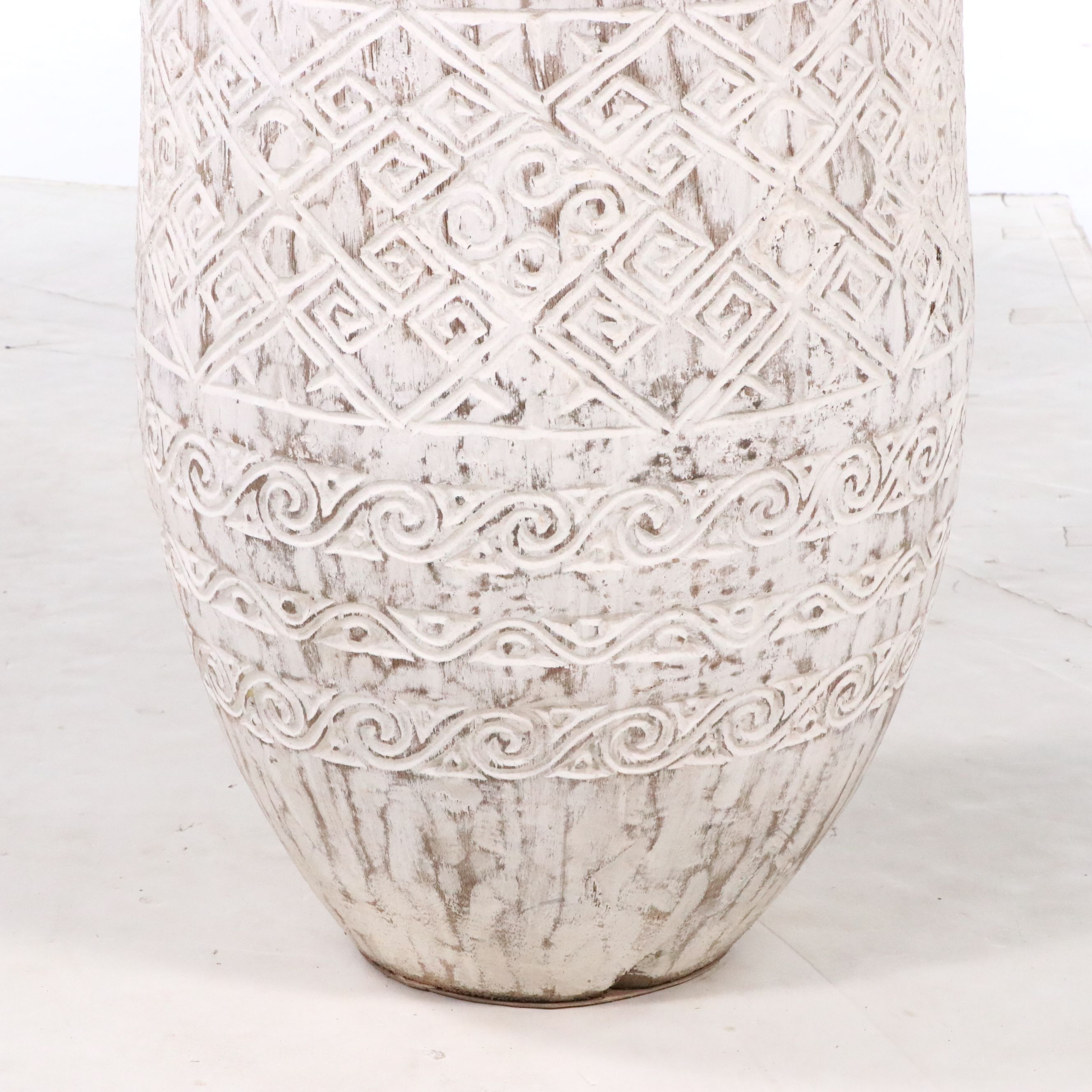 Hand-Carved Distressed White Palm Floor Vase