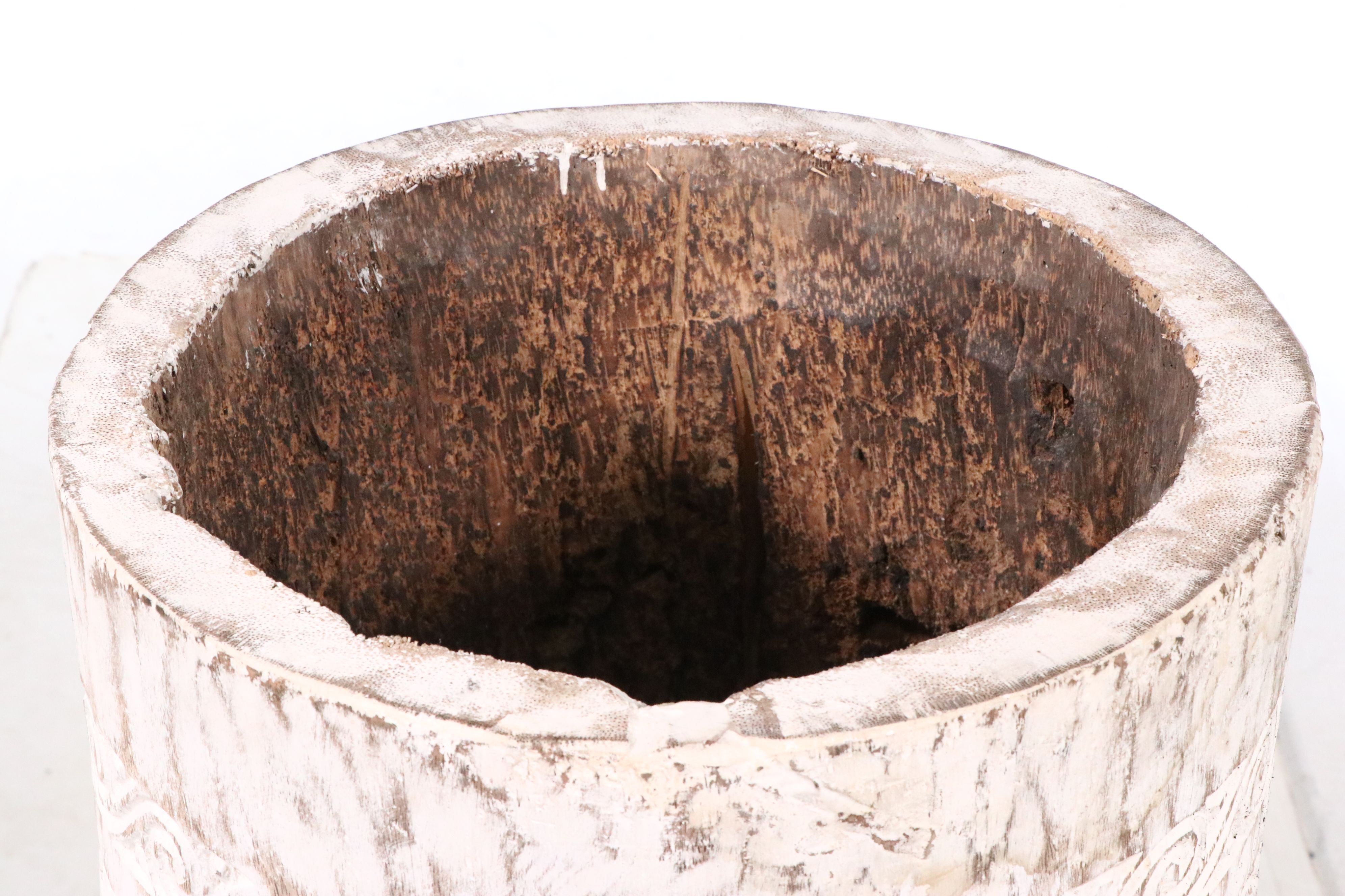 Hand-Carved Distressed White Palm Floor Vase