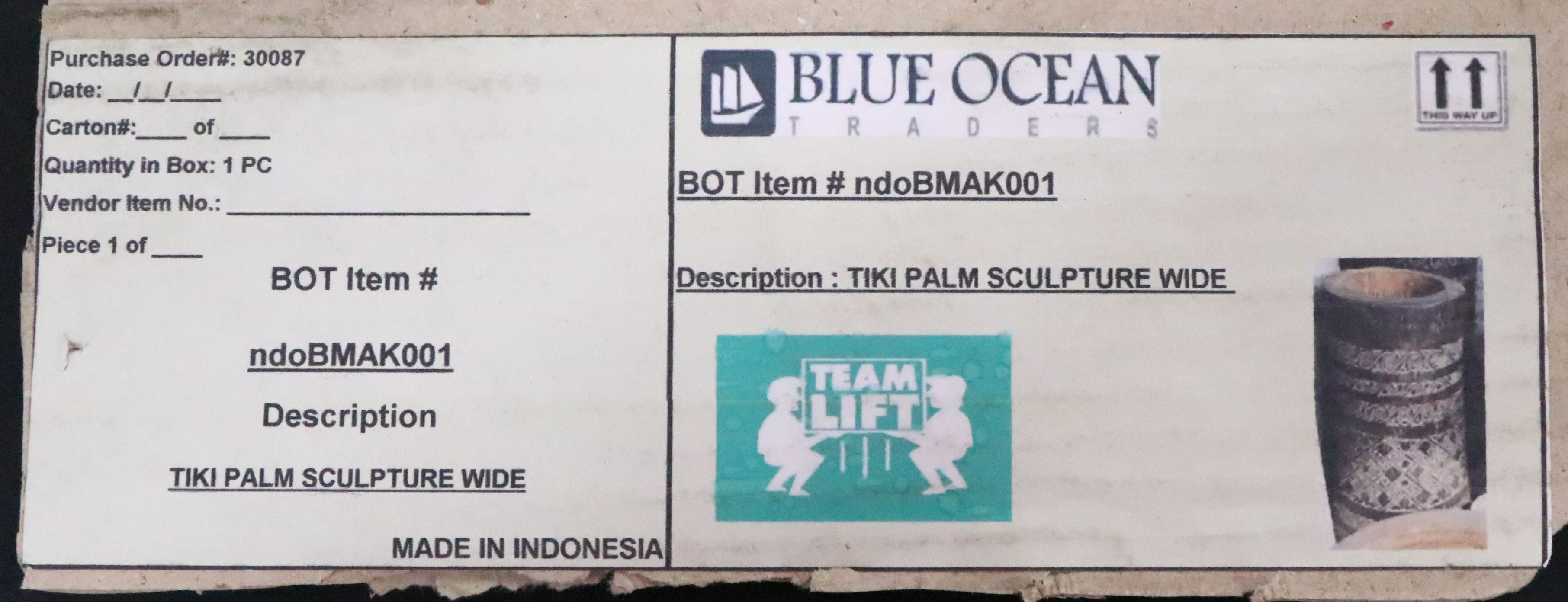 Hand-Carved Distressed White Palm Floor Vase