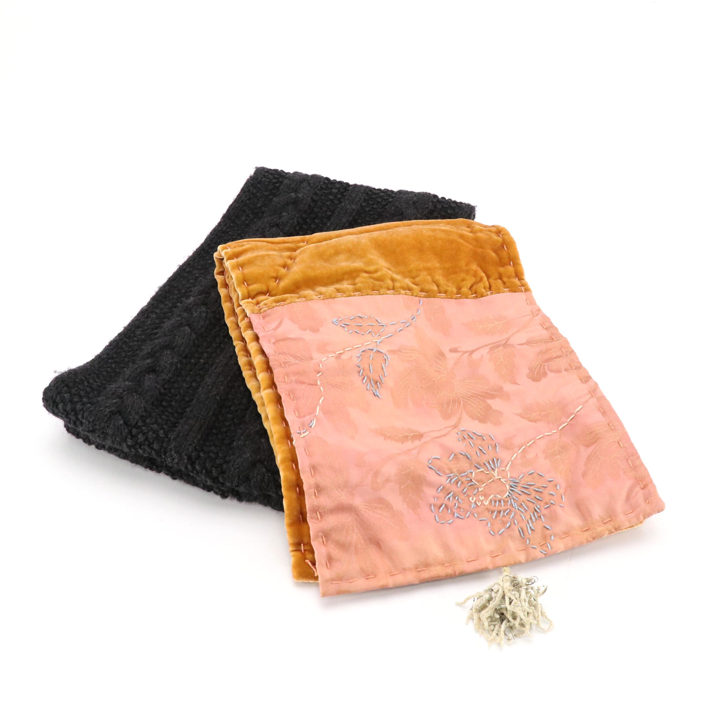 Barneys New York Cable Knit Eternity Scarf and Julia Hill Hand-Stitched Scarf