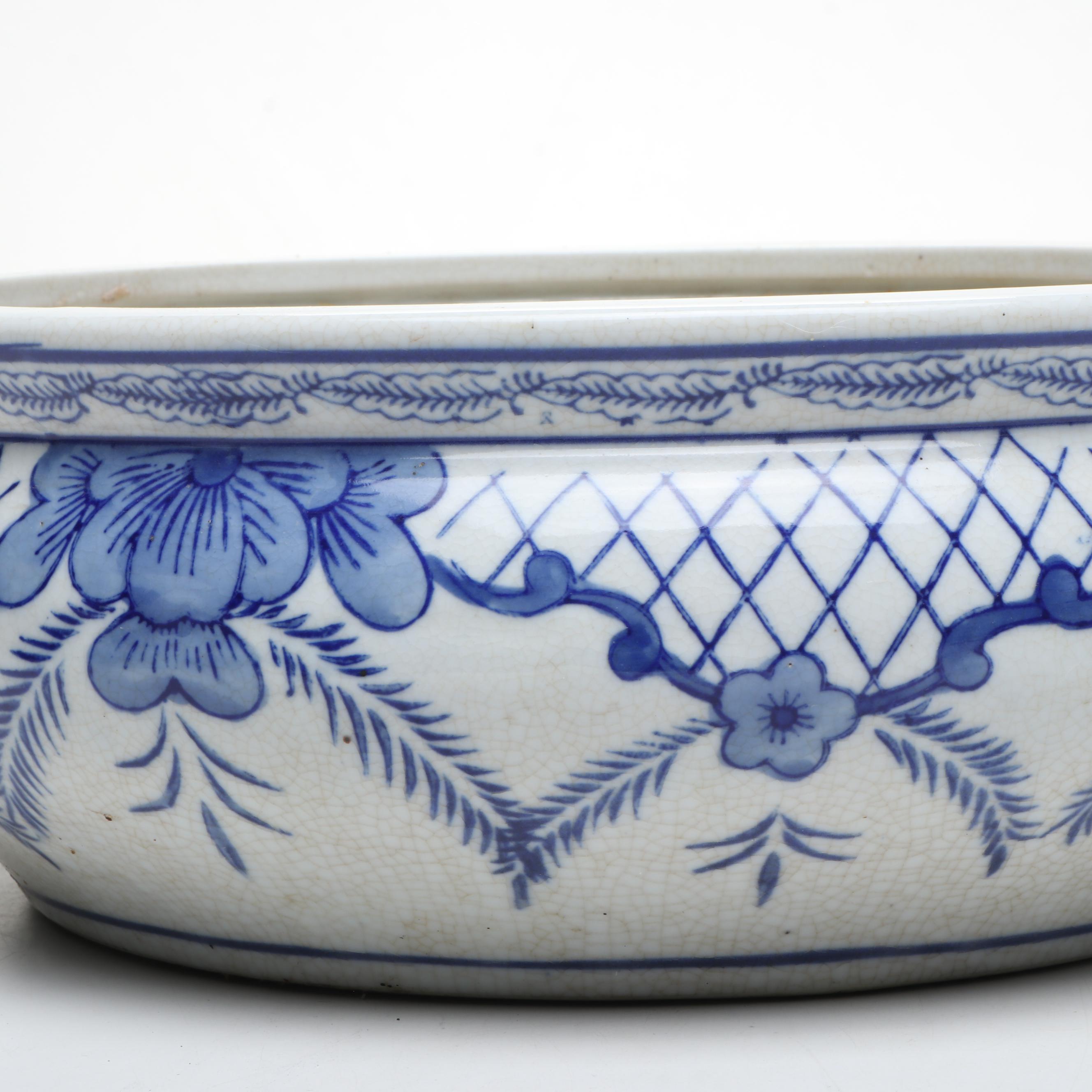 Porcelain Blue & White Chinoiserie Shallow Planter