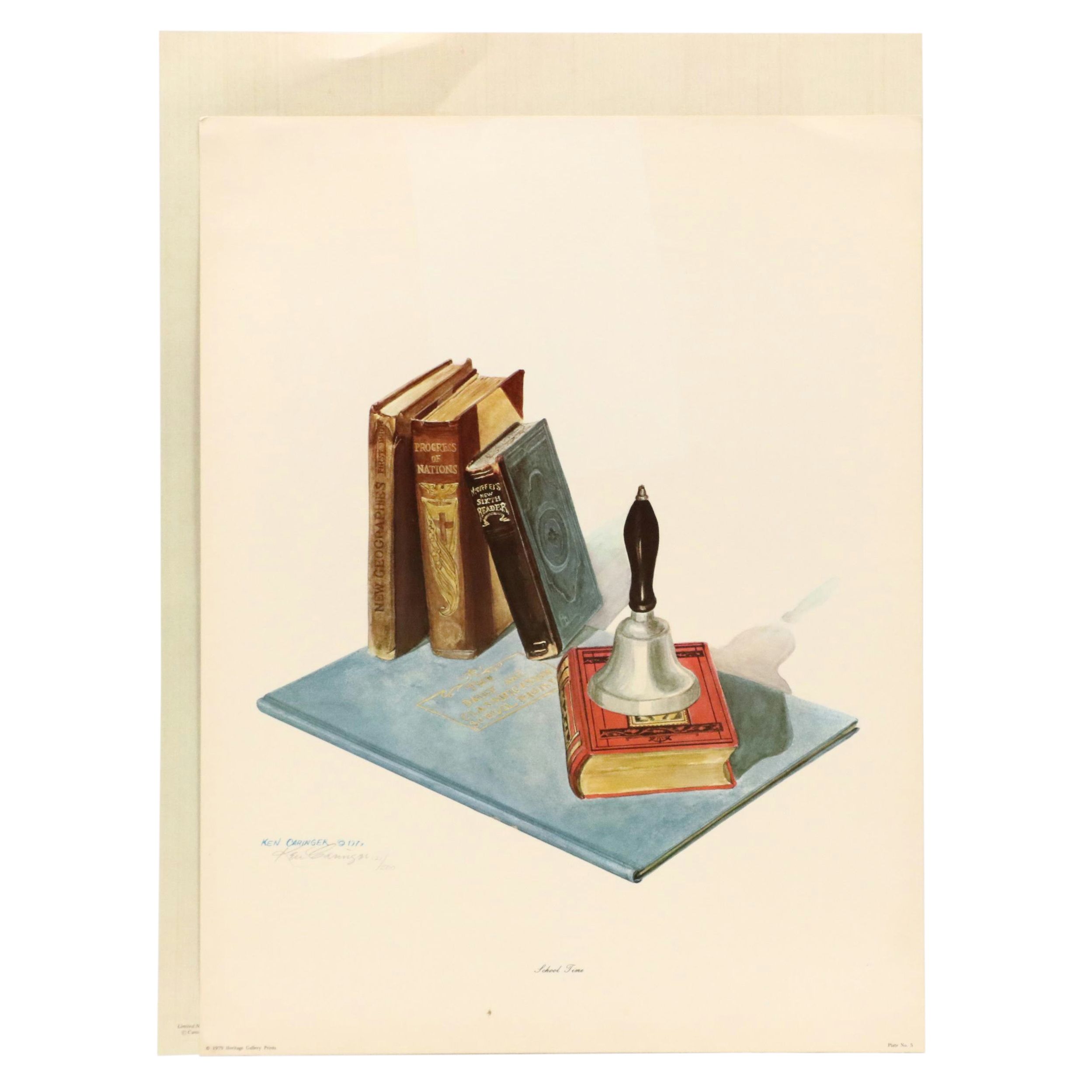 Ken Caringer Still Life Offset Lithograph "School Time" and Other Print, 1979