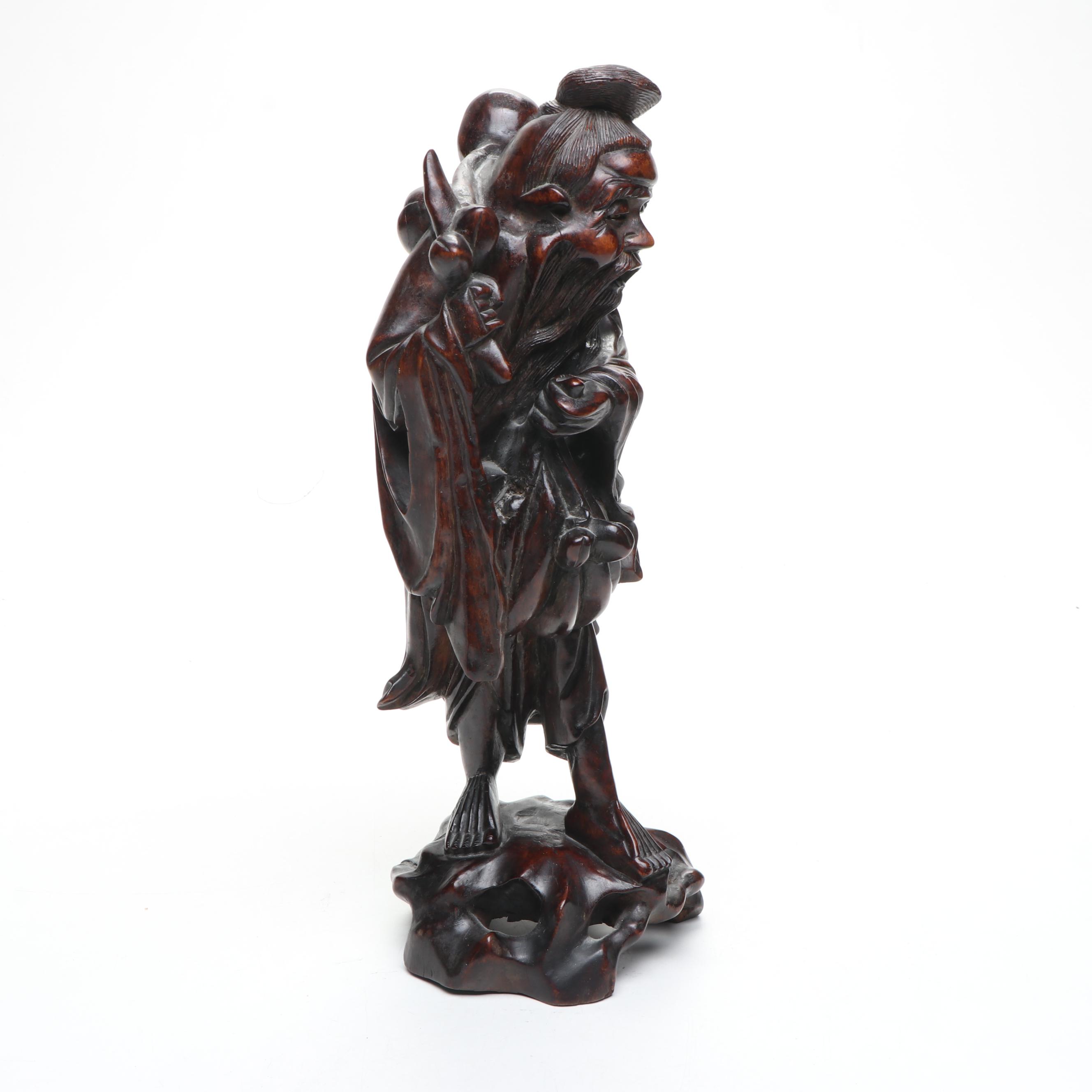 Chinese Carved Rosewood Figure, Likely God of Longevity Shoulao