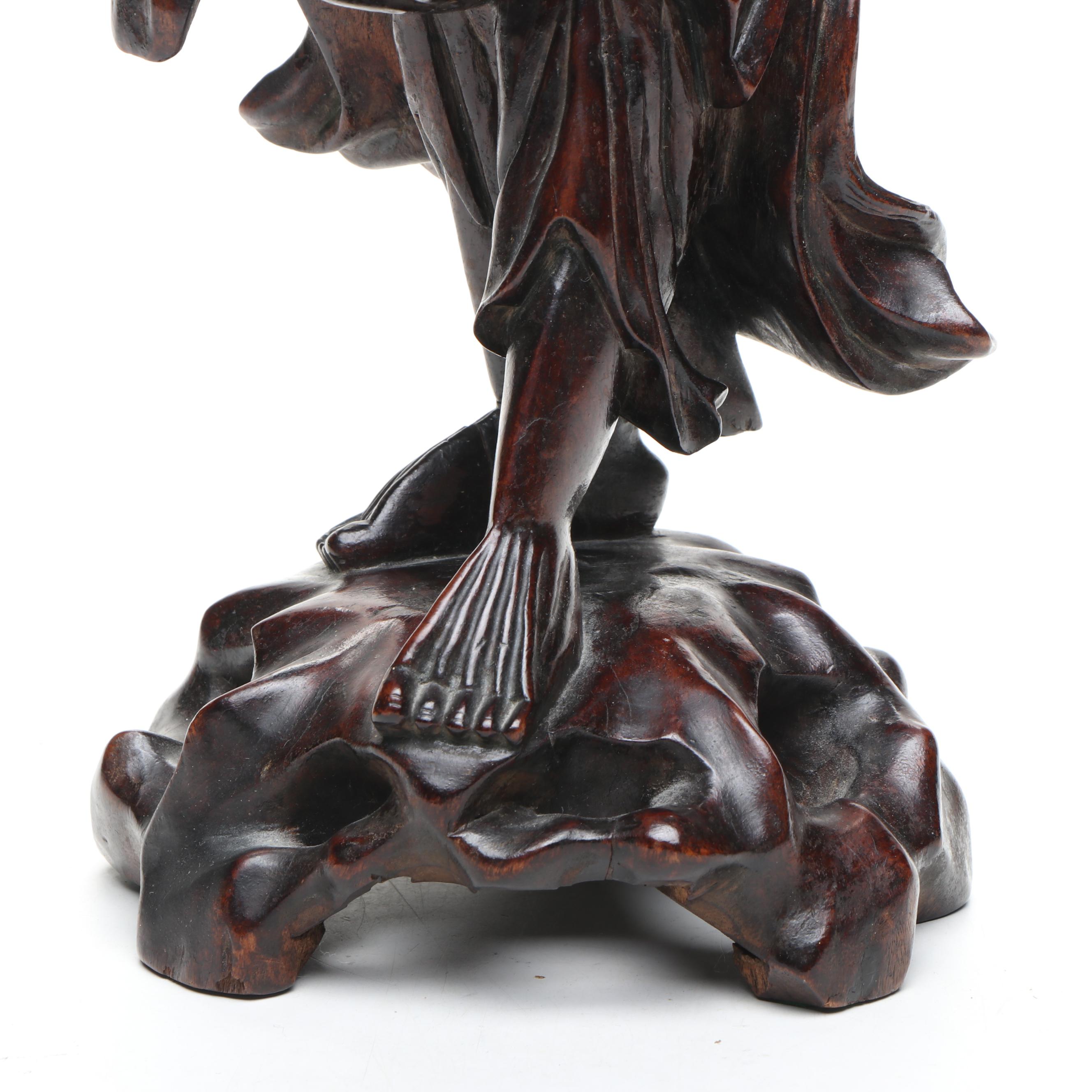 Chinese Carved Rosewood Figure, Likely God of Longevity Shoulao
