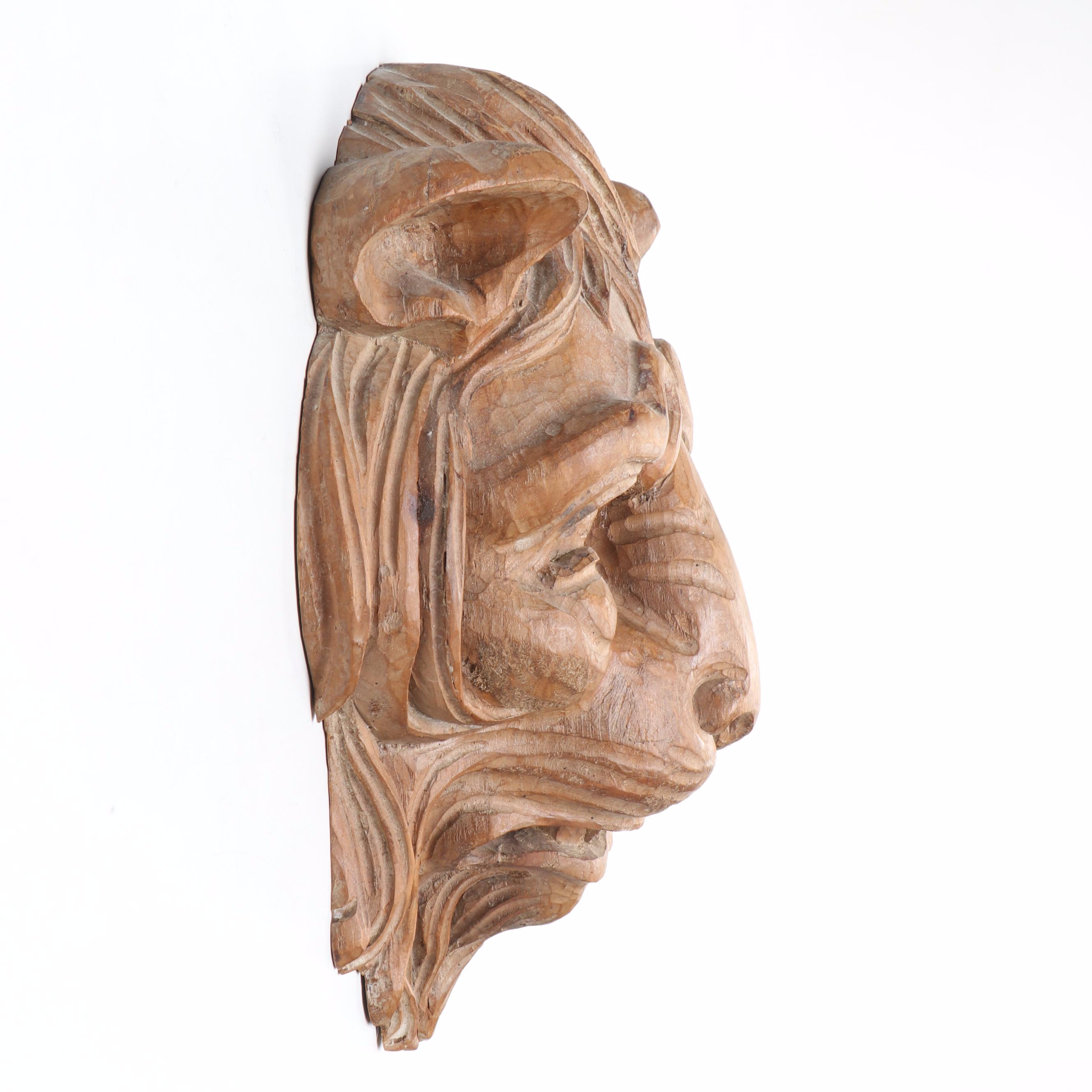 Italian Carved Wood Lion Head Wall Hanging