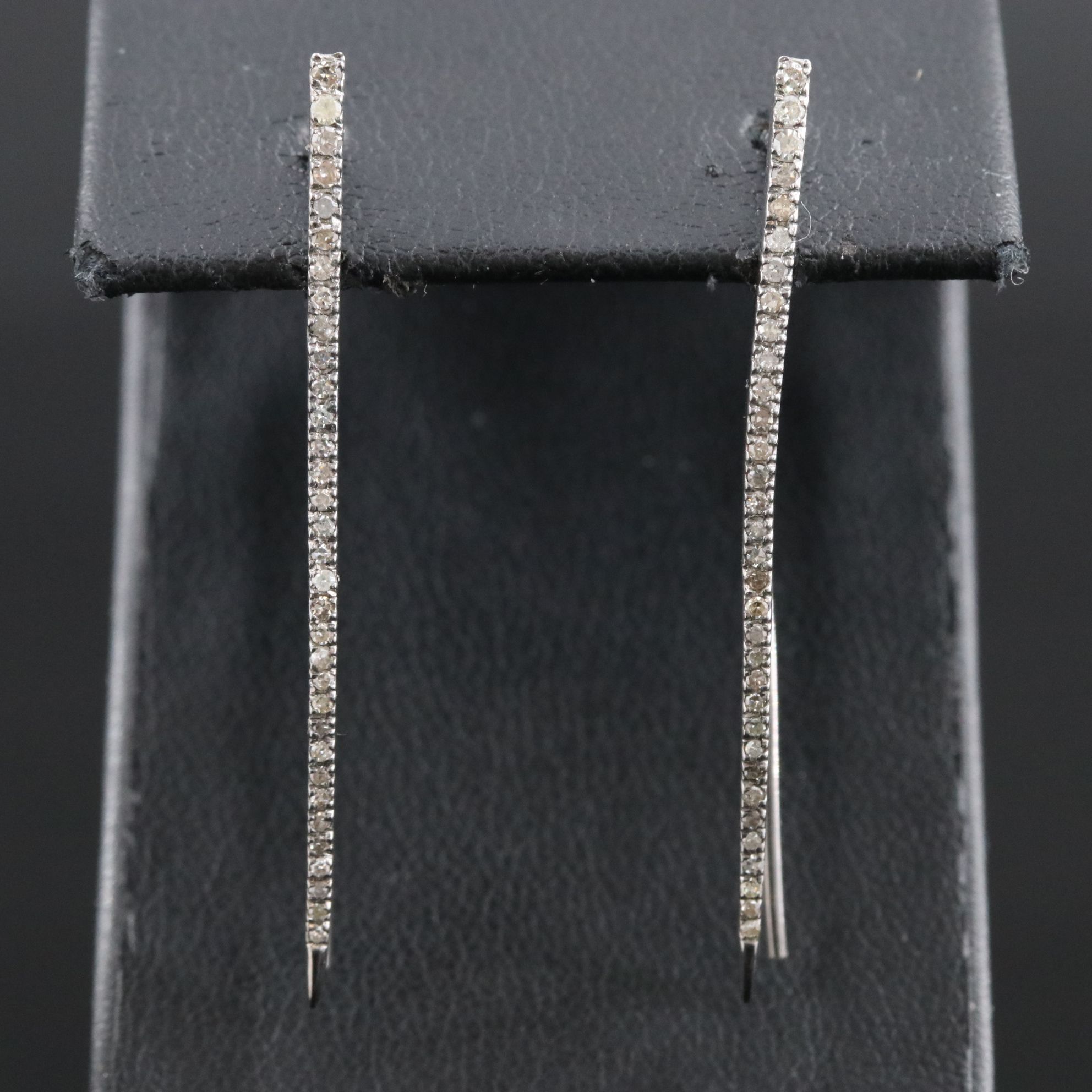 Sterling Diamond Bar Drop Threader Earrings Attributed to Sheryl Lowe