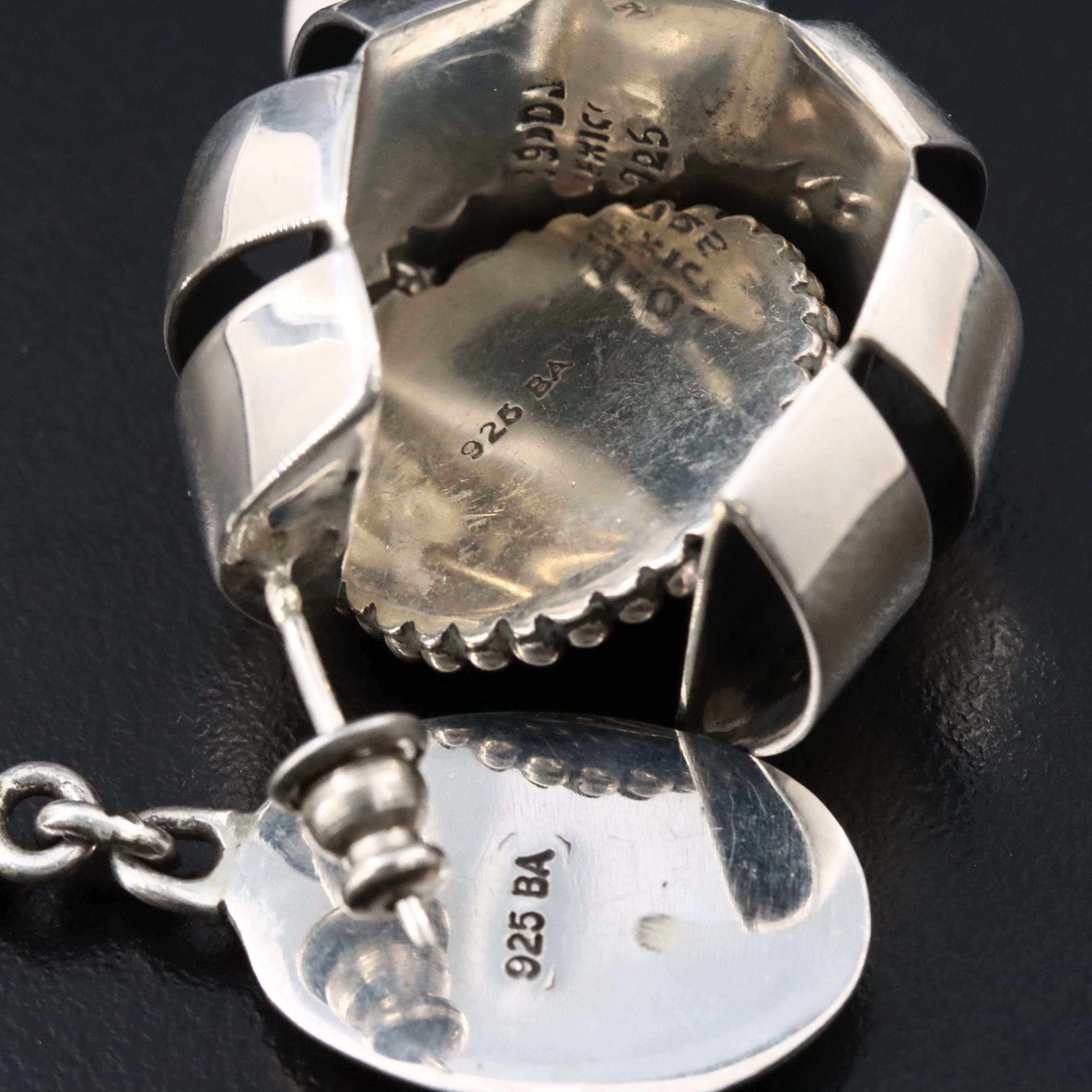 Sterling Earrings Including Blue Topaz, Mexican Hoops and Thai