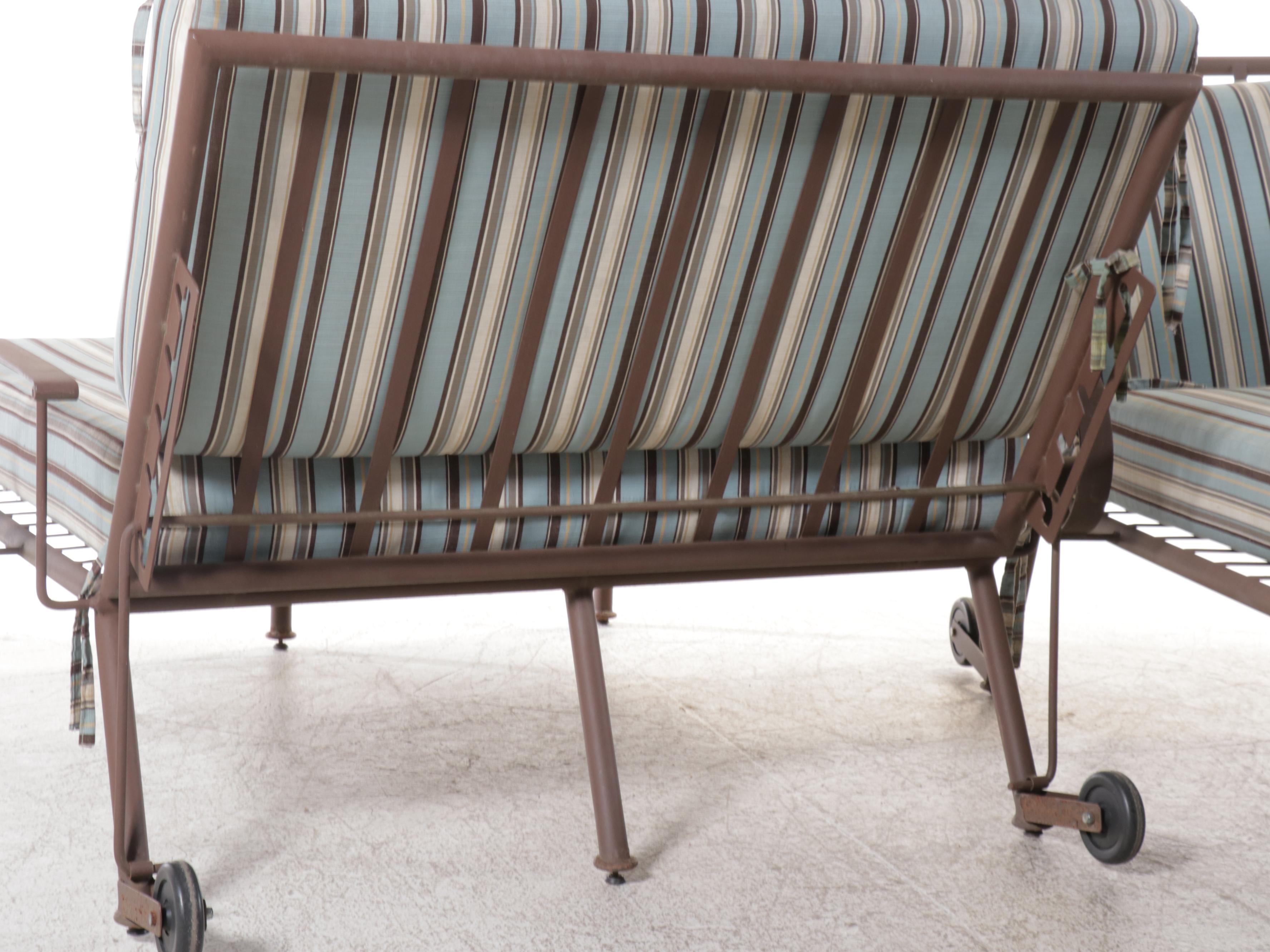 Pair of Arizona Iron Frame Chaise Lounges with Fitted Sunbrella Cushions