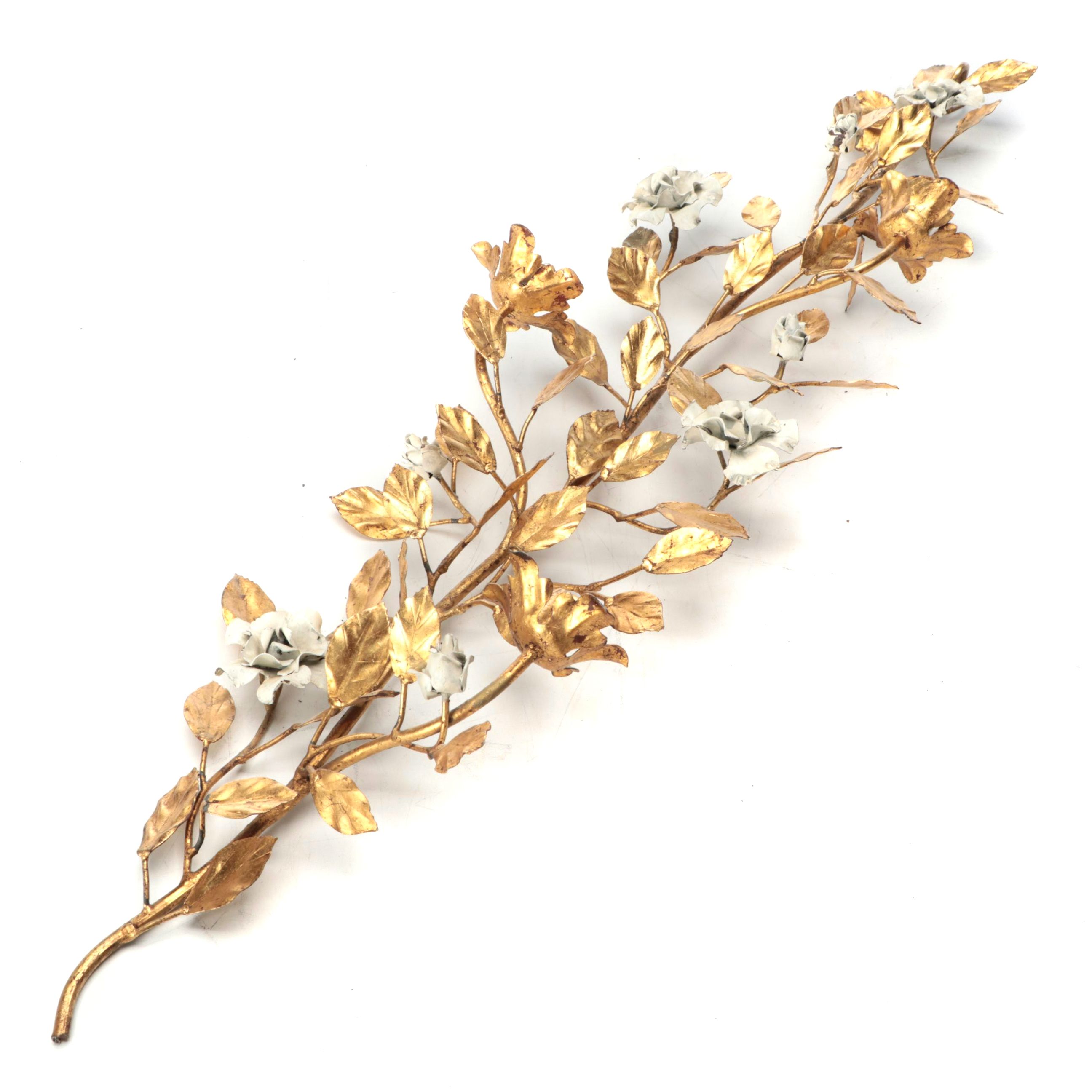 Gilt Metal Leaves with White Flowers Wall Décor