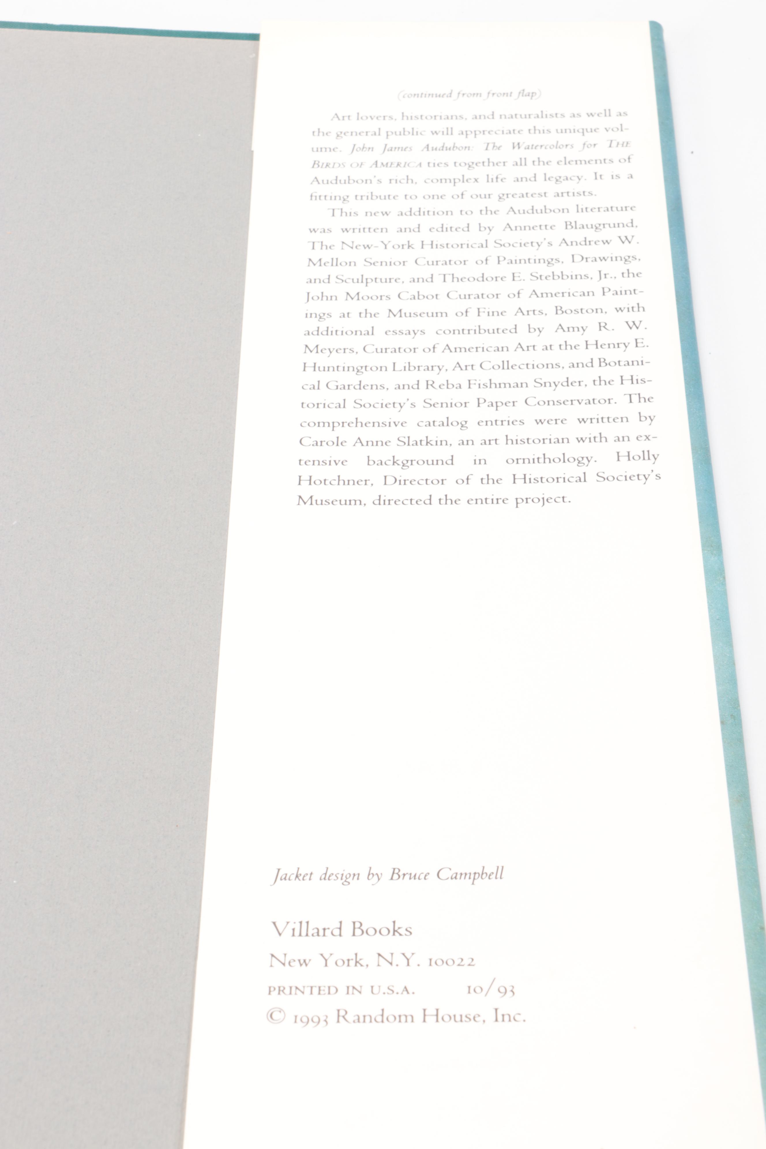 First Printing "John James Audubon: Watercolors for The Birds of America," 1993