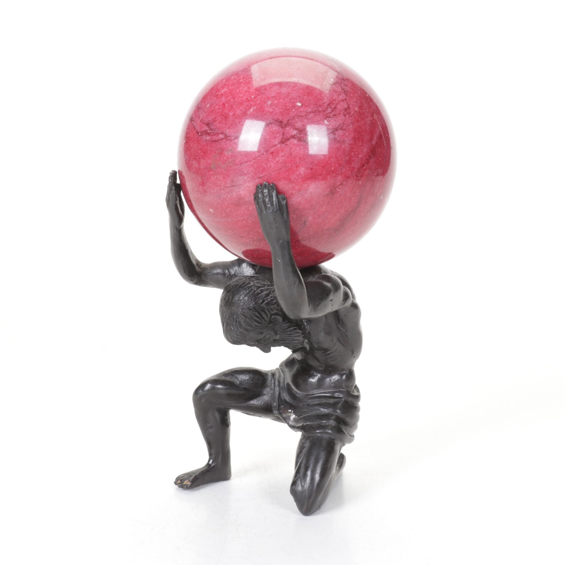 Cast Metal Figure of Atlas with Stone Globe, Desk Screen, and More