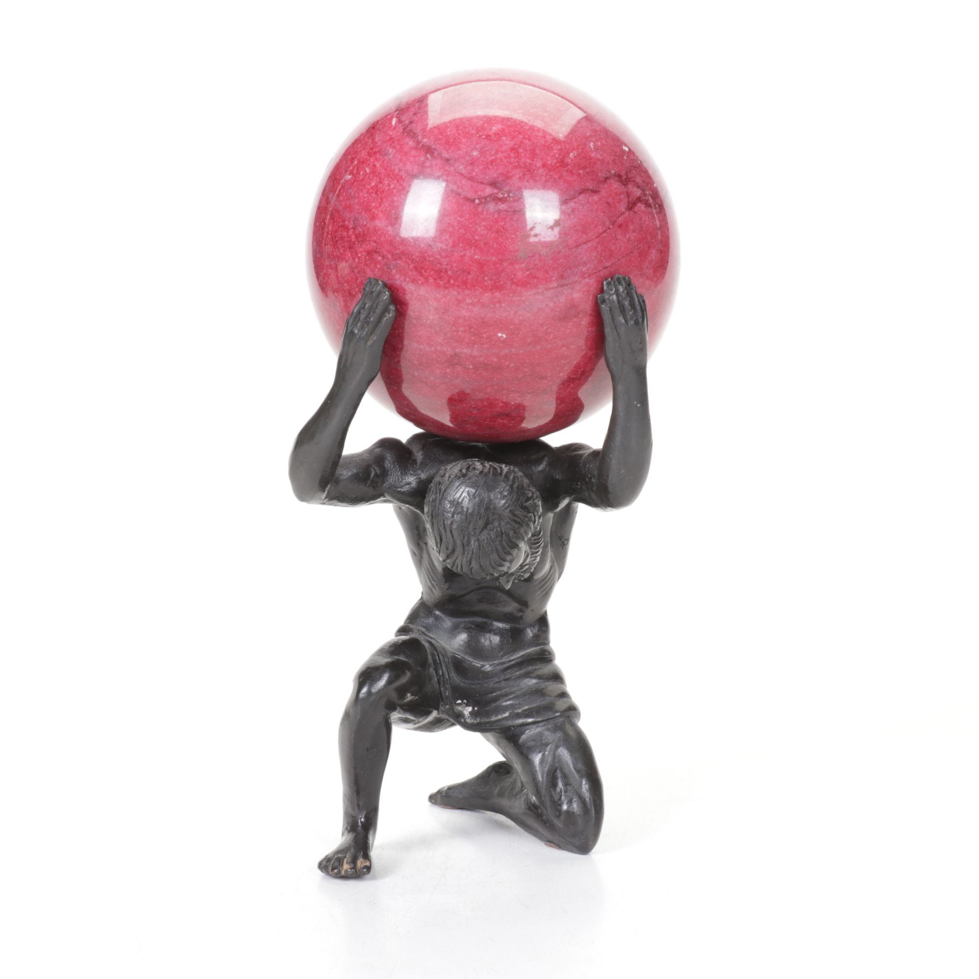 Cast Metal Figure of Atlas with Stone Globe, Desk Screen, and More