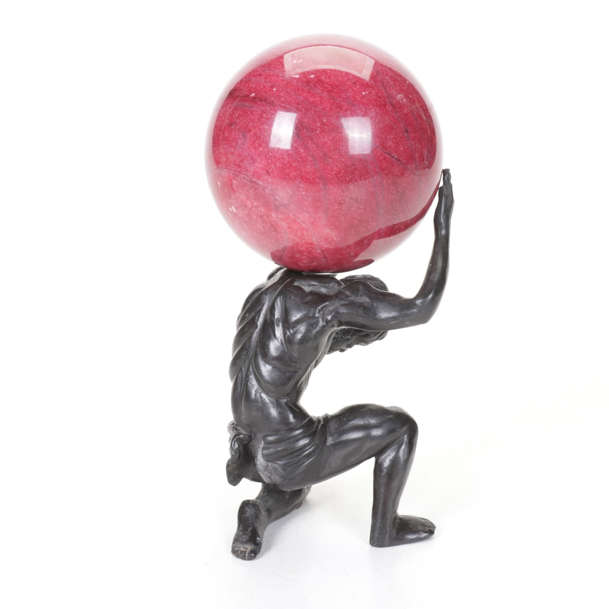 Cast Metal Figure of Atlas with Stone Globe, Desk Screen, and More