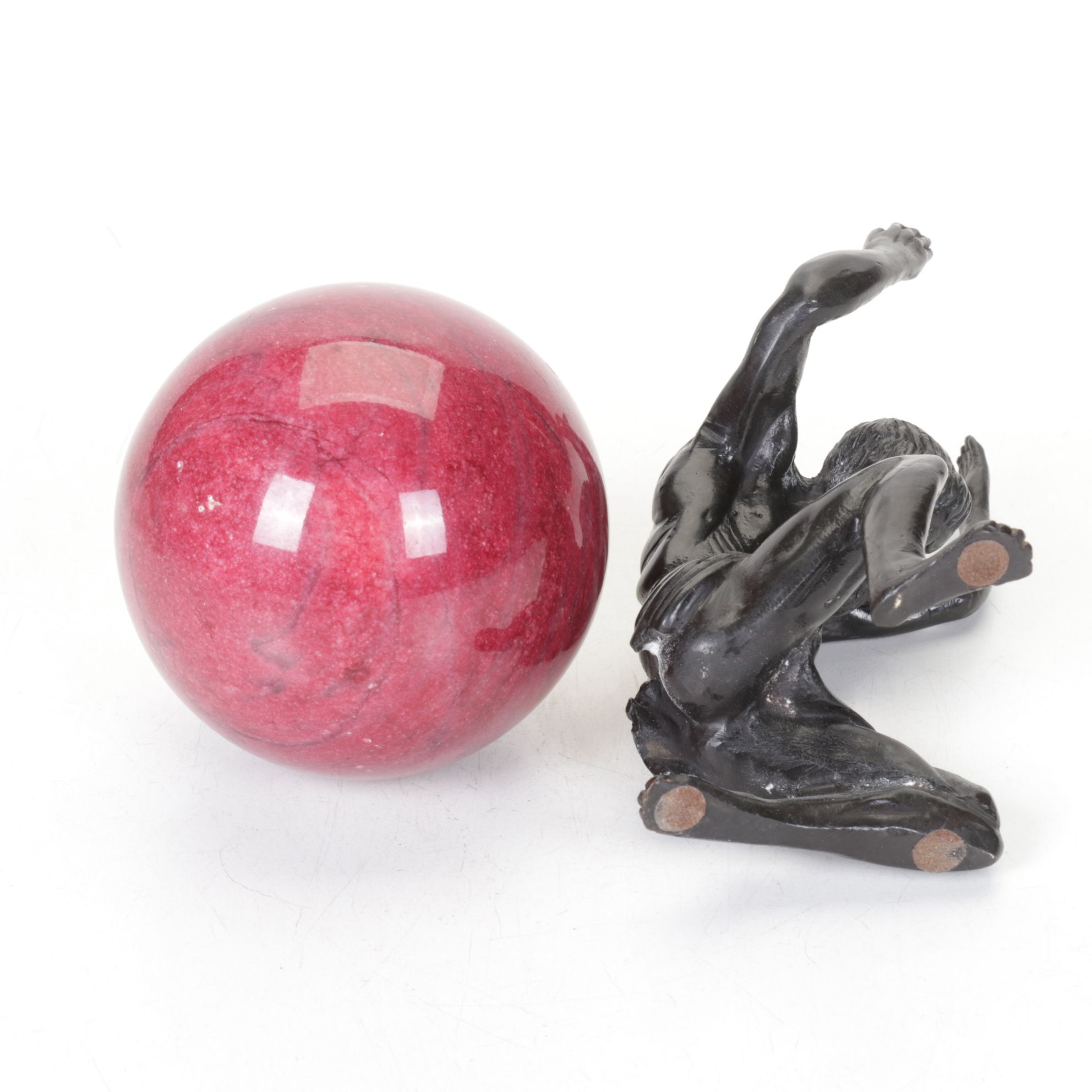 Cast Metal Figure of Atlas with Stone Globe, Desk Screen, and More