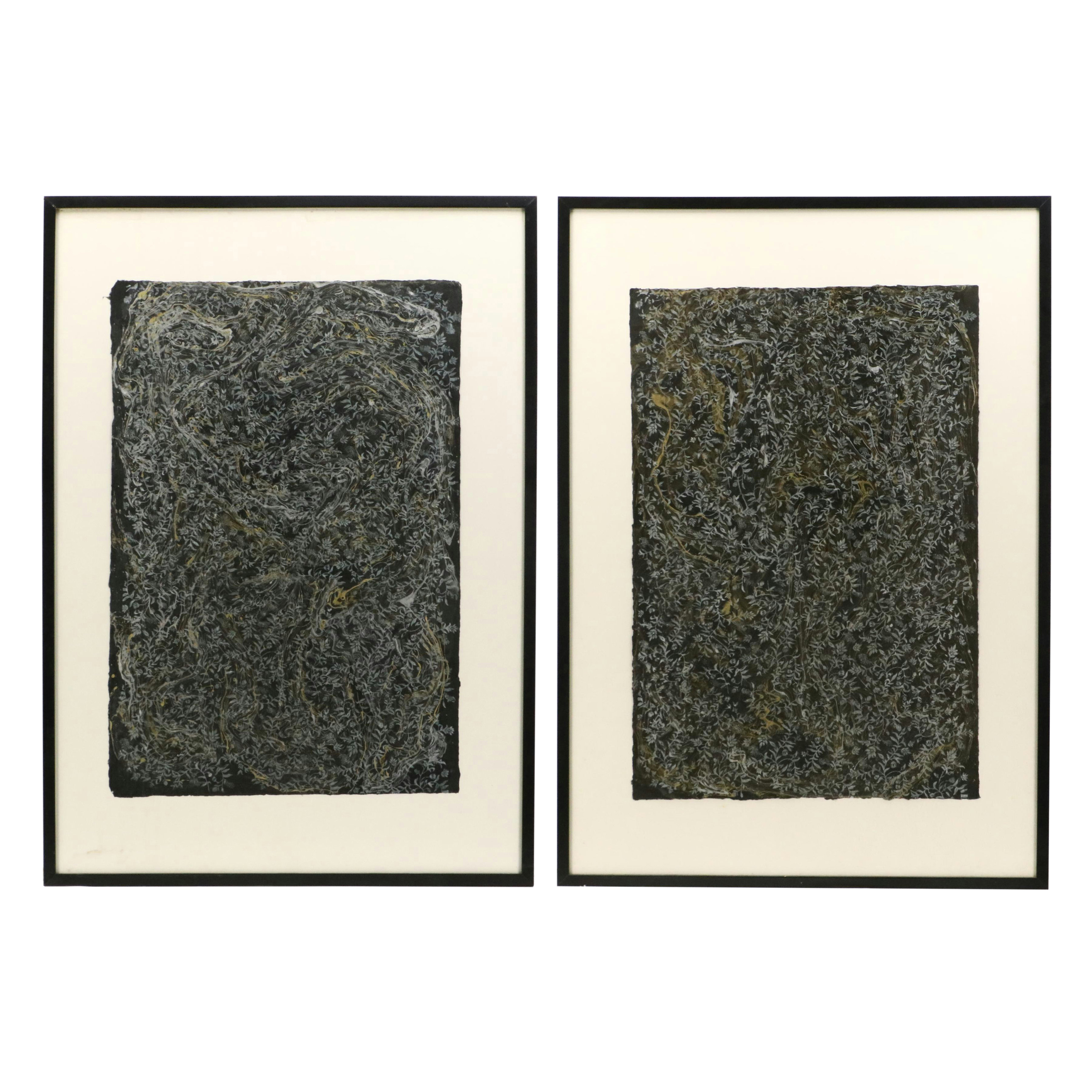 Pair of Mixed Method Paintings With Vegetal Motif